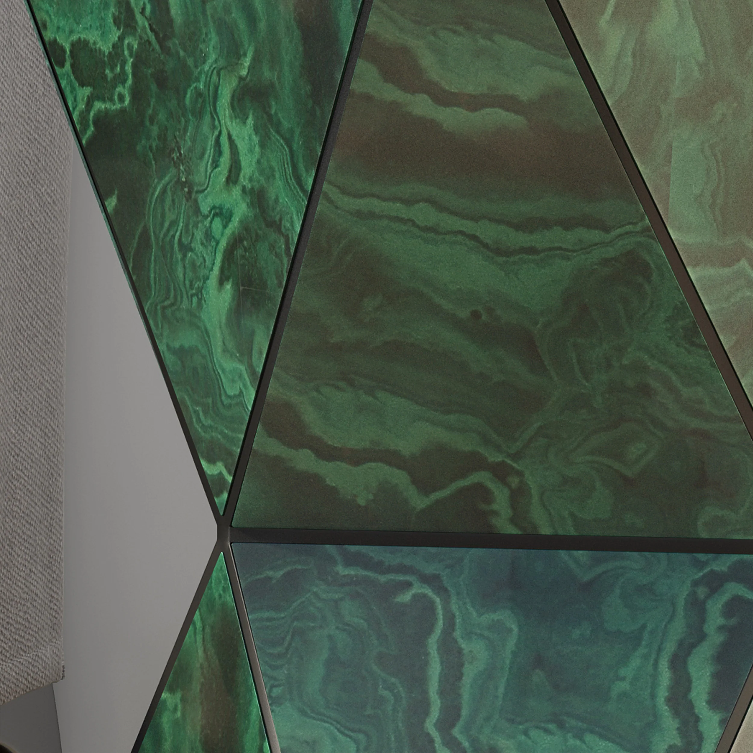 Larry Tempered Glass Hourglass Side Table, Malachite Finish - furnishings