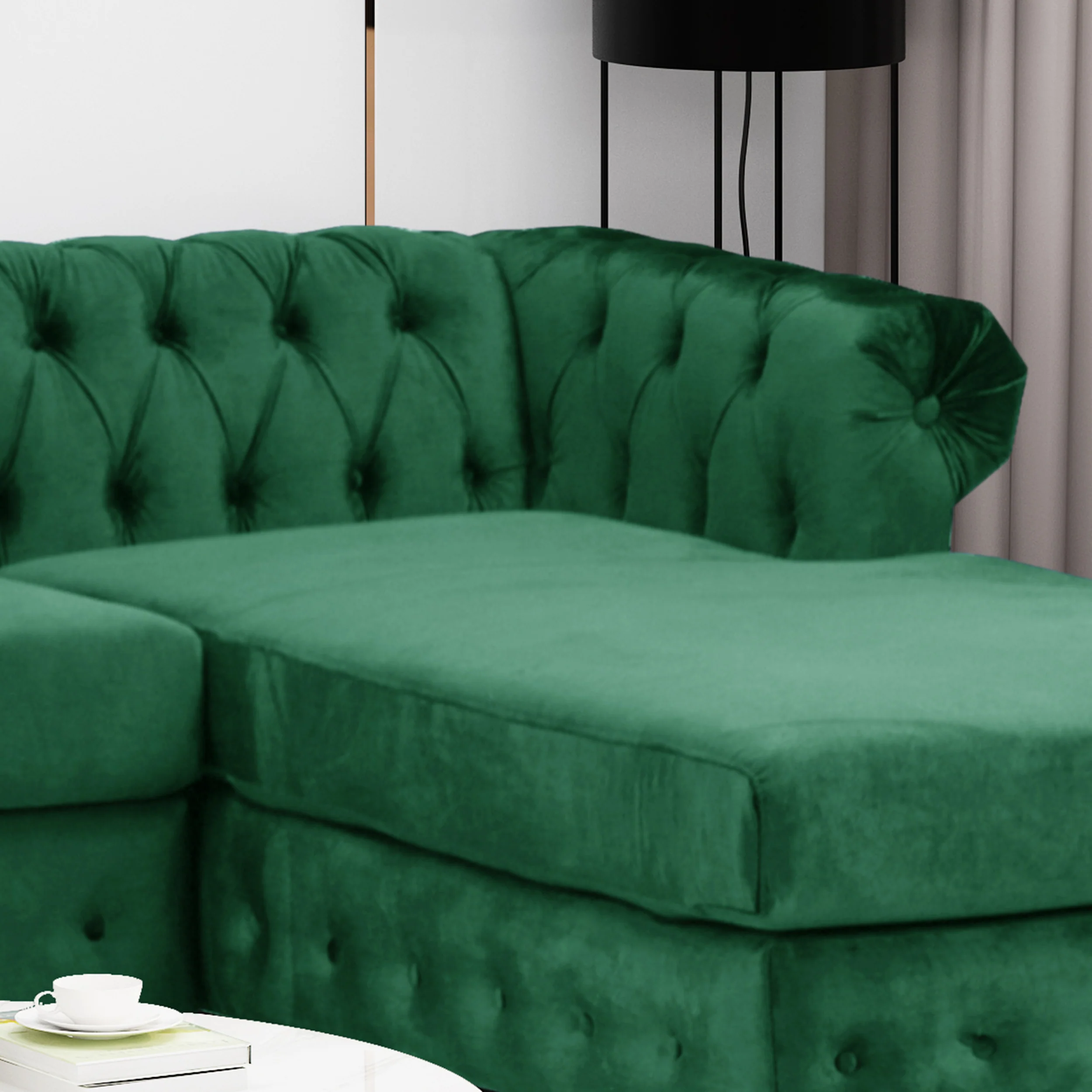Juelz Contemporary Velvet 3 Seater Sectional Sofa with Chaise Lounge - furnishings