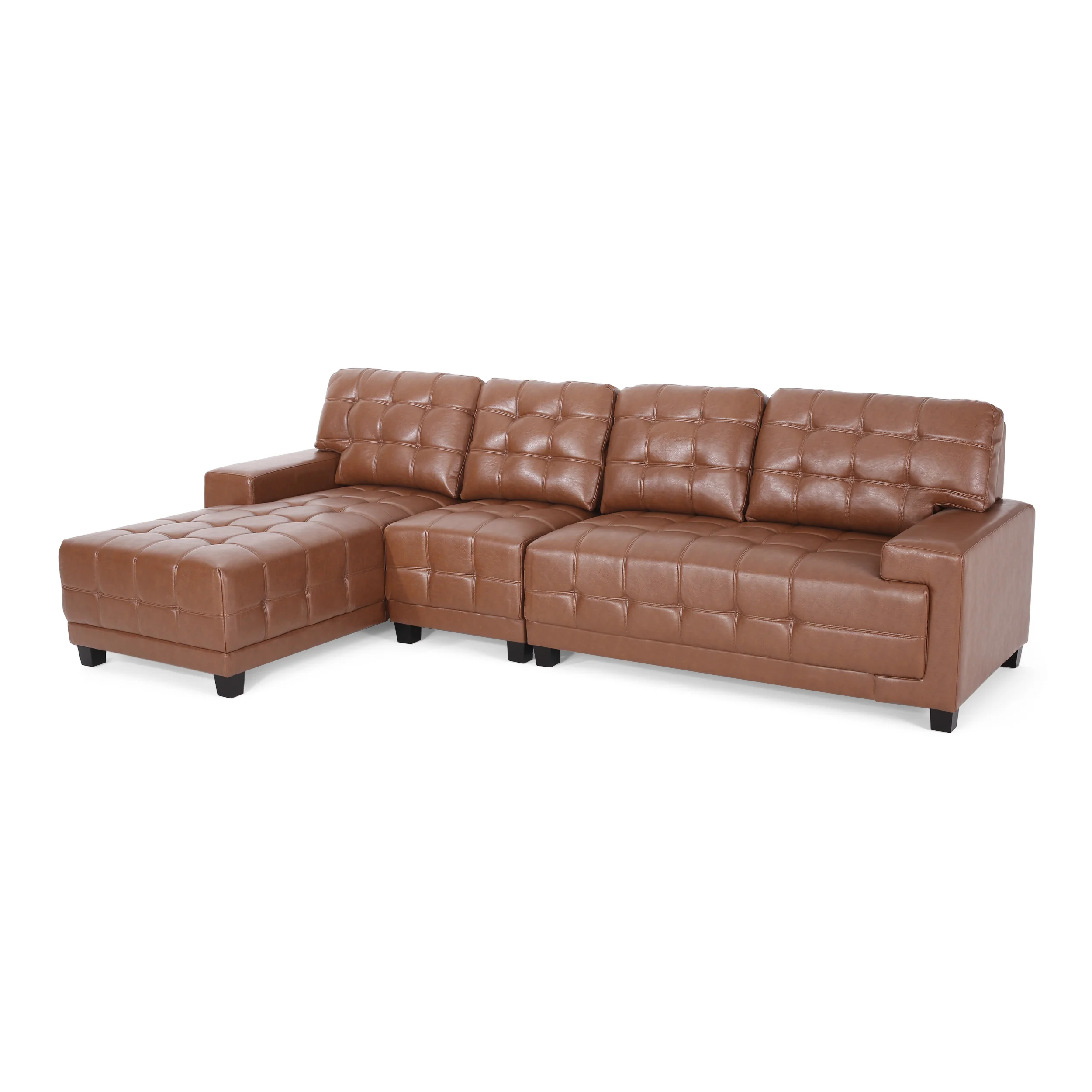 Littell Contemporary Faux Leather Tufted 4 Seater Sofa and Chaise Lounge Sectional Set - furnishings