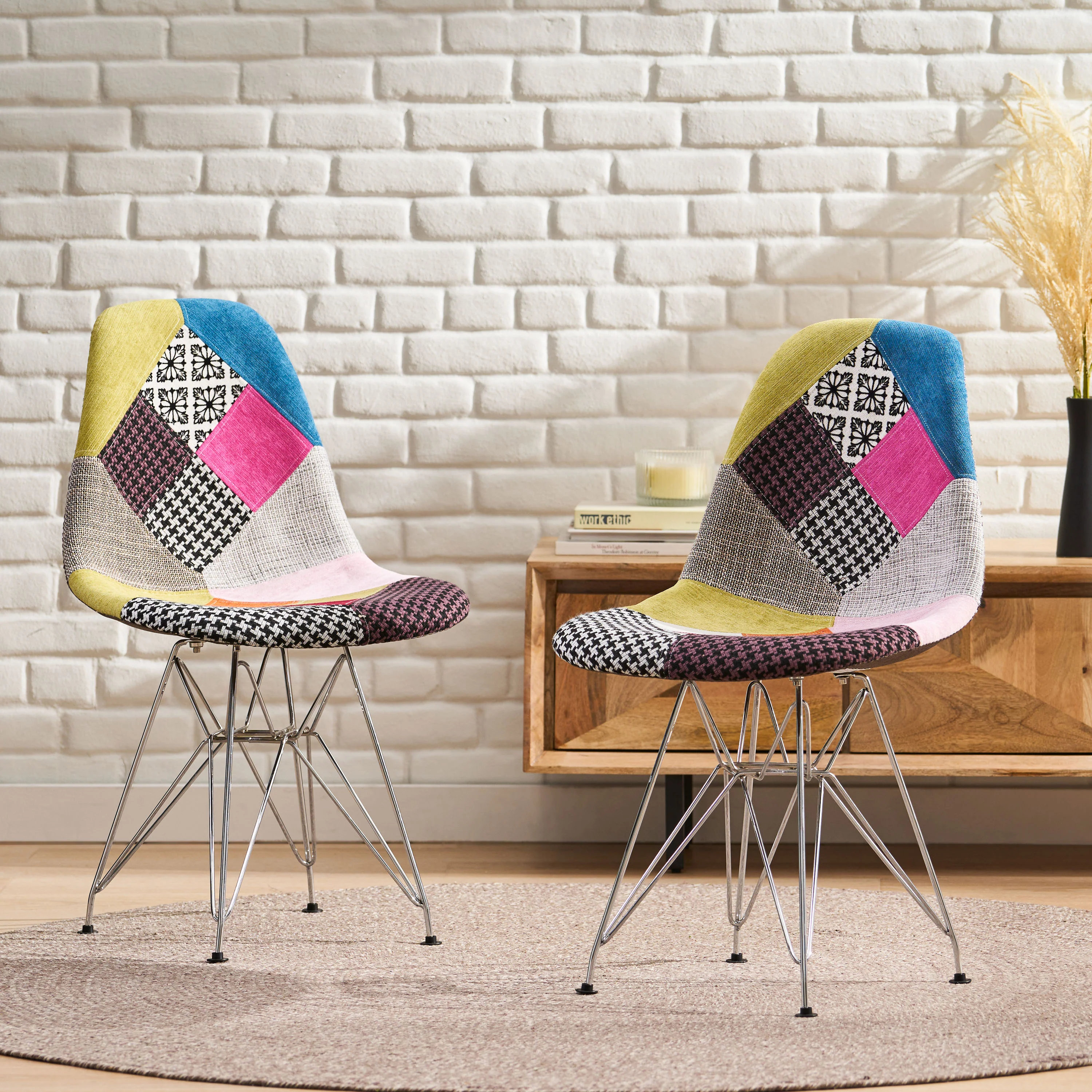 Cassius Multi-Color Patchwork Fabric Accent Chair (Set of 2) - furnishings