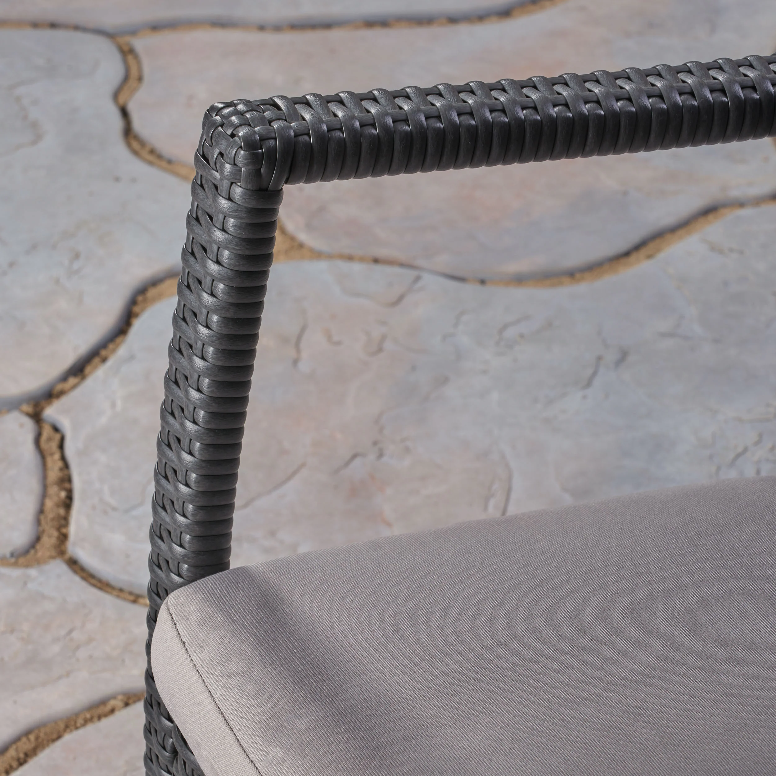 Dallas Outdoor 7 Piece Wood and Wicker Dining Set, Gray Finish and Gray - furnishings