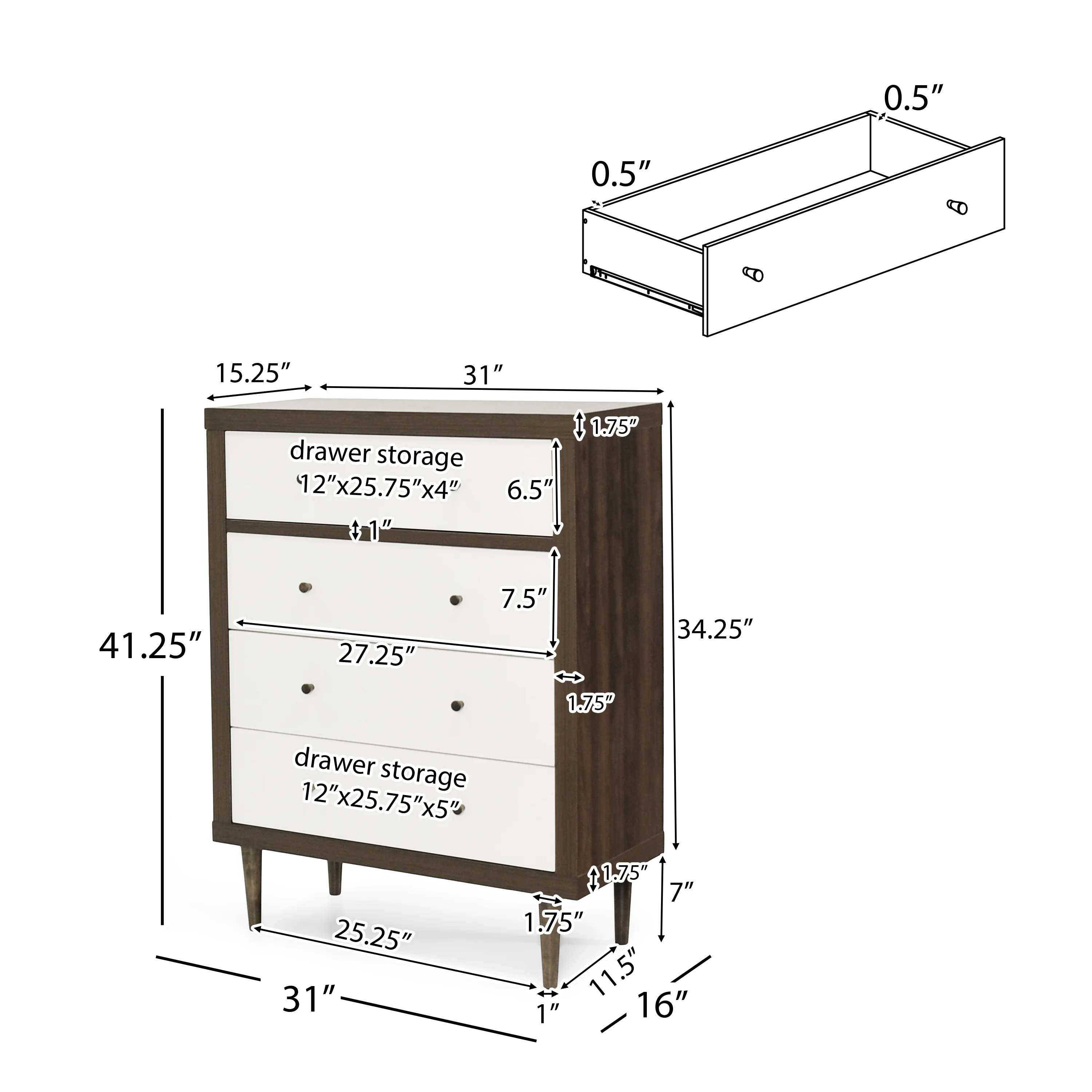 Farhart Mid Century Modern 2 Piece Double Dresser and 4 Drawer Dresser Bedroom Set - furnishings