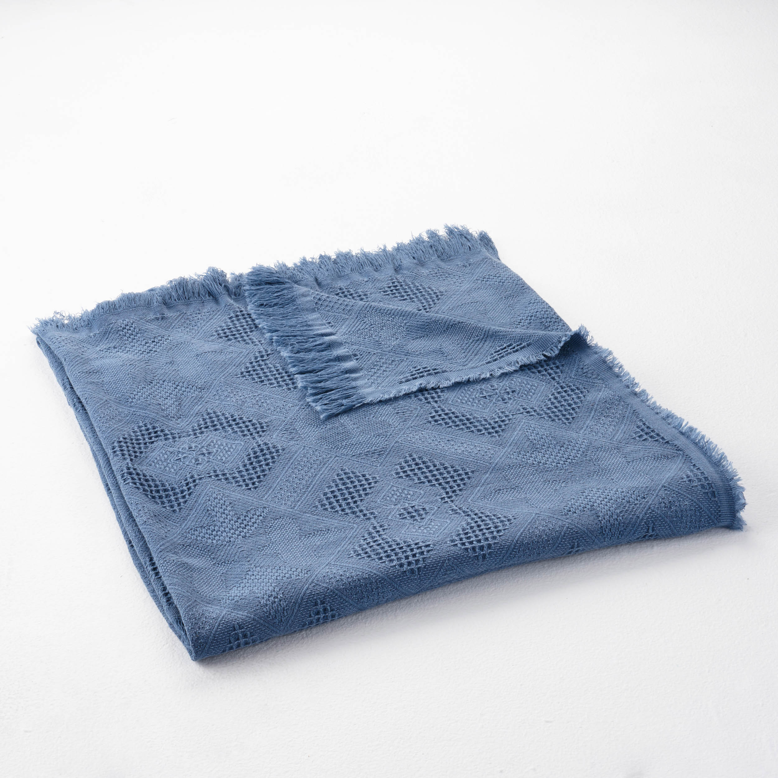 Isabel Contemporary Cotton Throw Blanket with Fringes, Aqua - furnishings