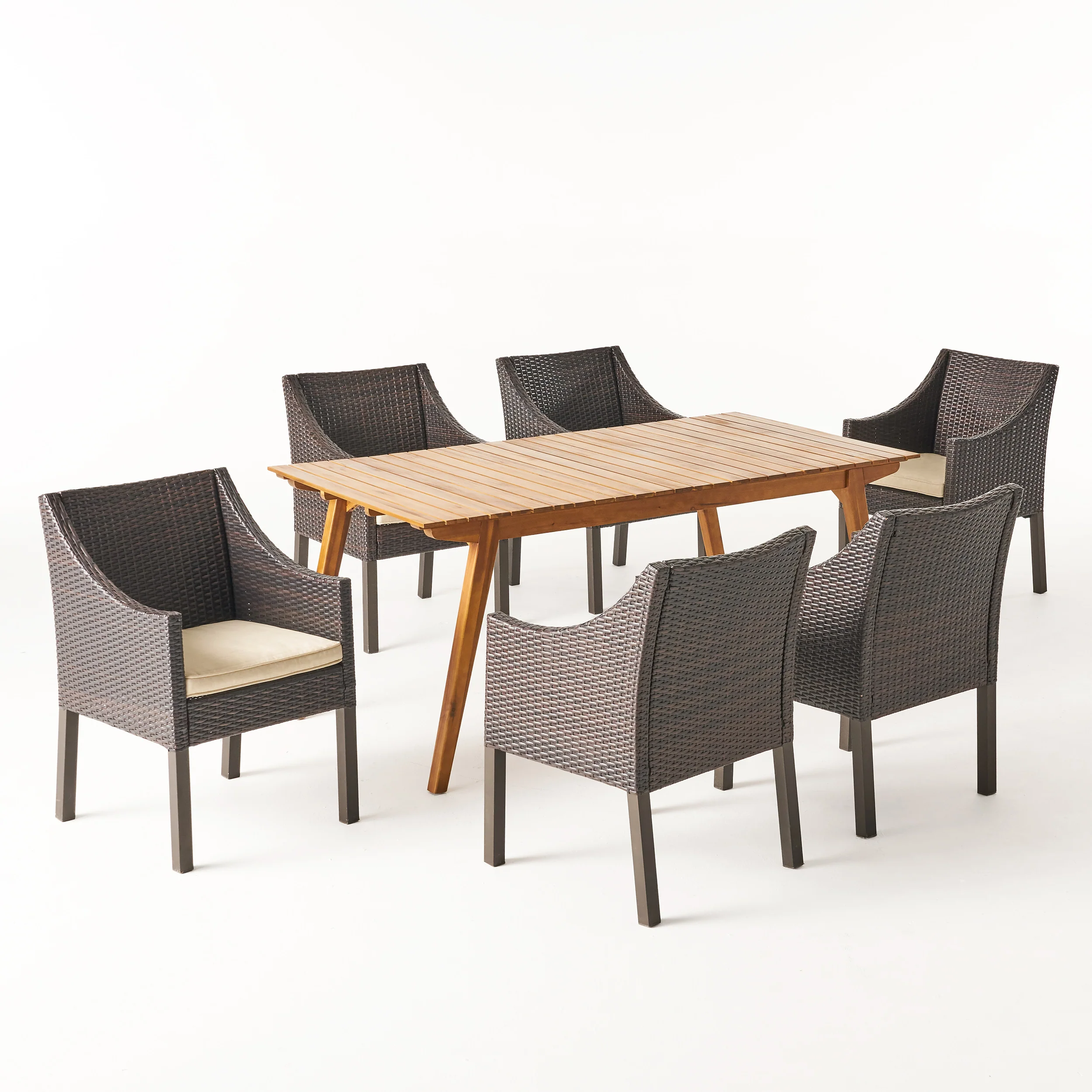 Visalia Outdoor 7 Piece Teak Finished Acacia Wood Rectangular Dining Set - furnishings