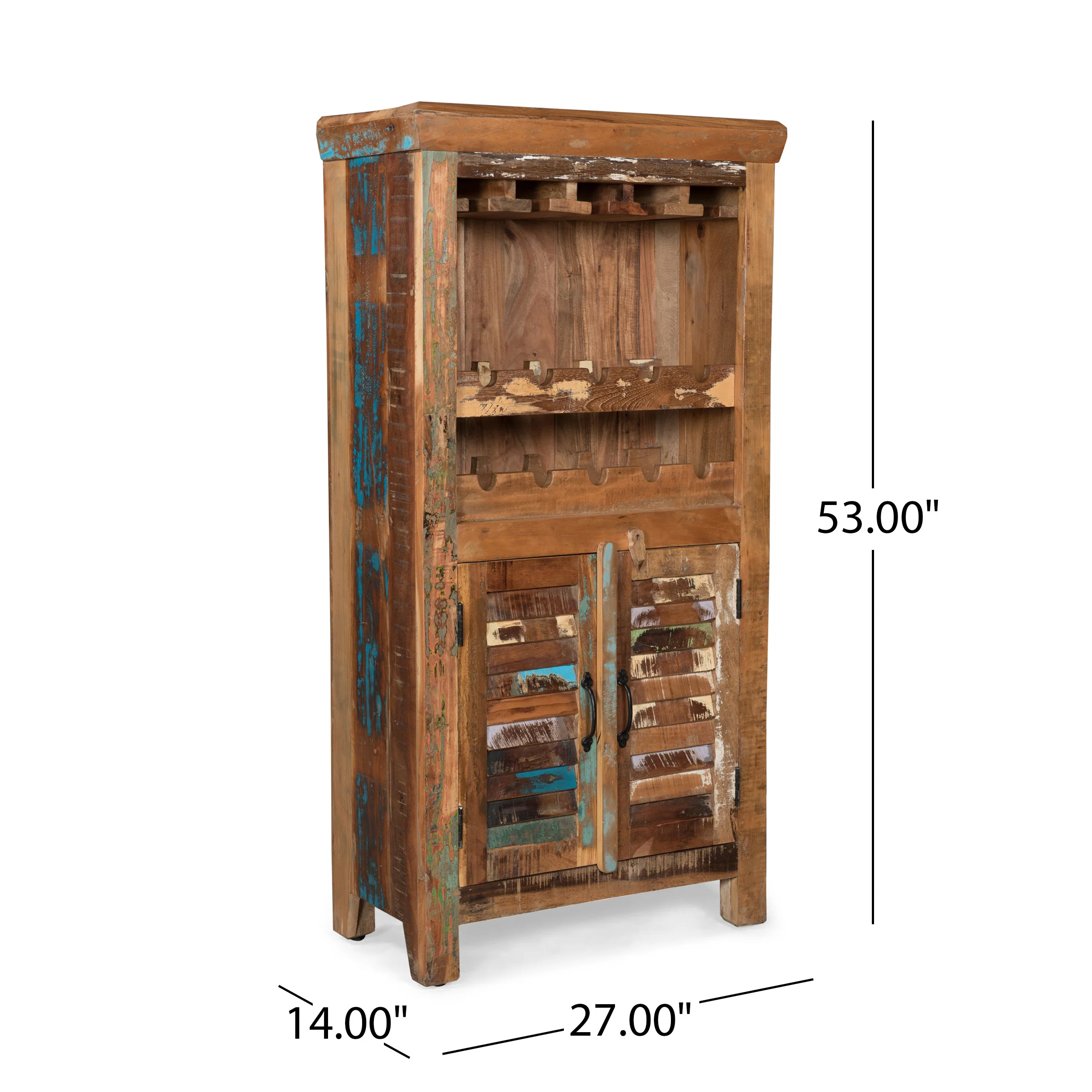 Sandy Shabby Reclaimed Wood Wine Rack Bar Cabinet - furnishings