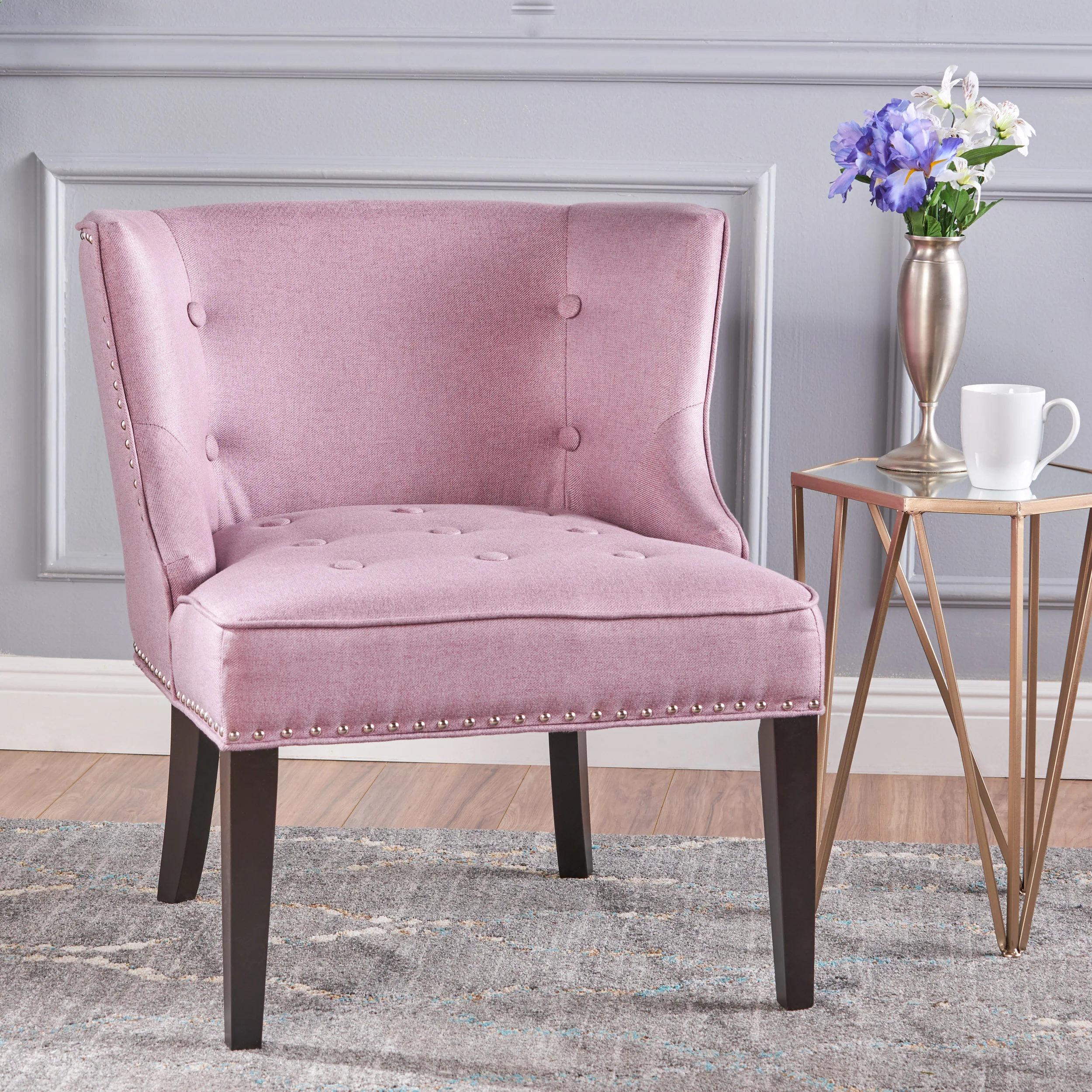 Adelina Contemporary Upholstered Accent Chair with Nailhead Trim - furnishings