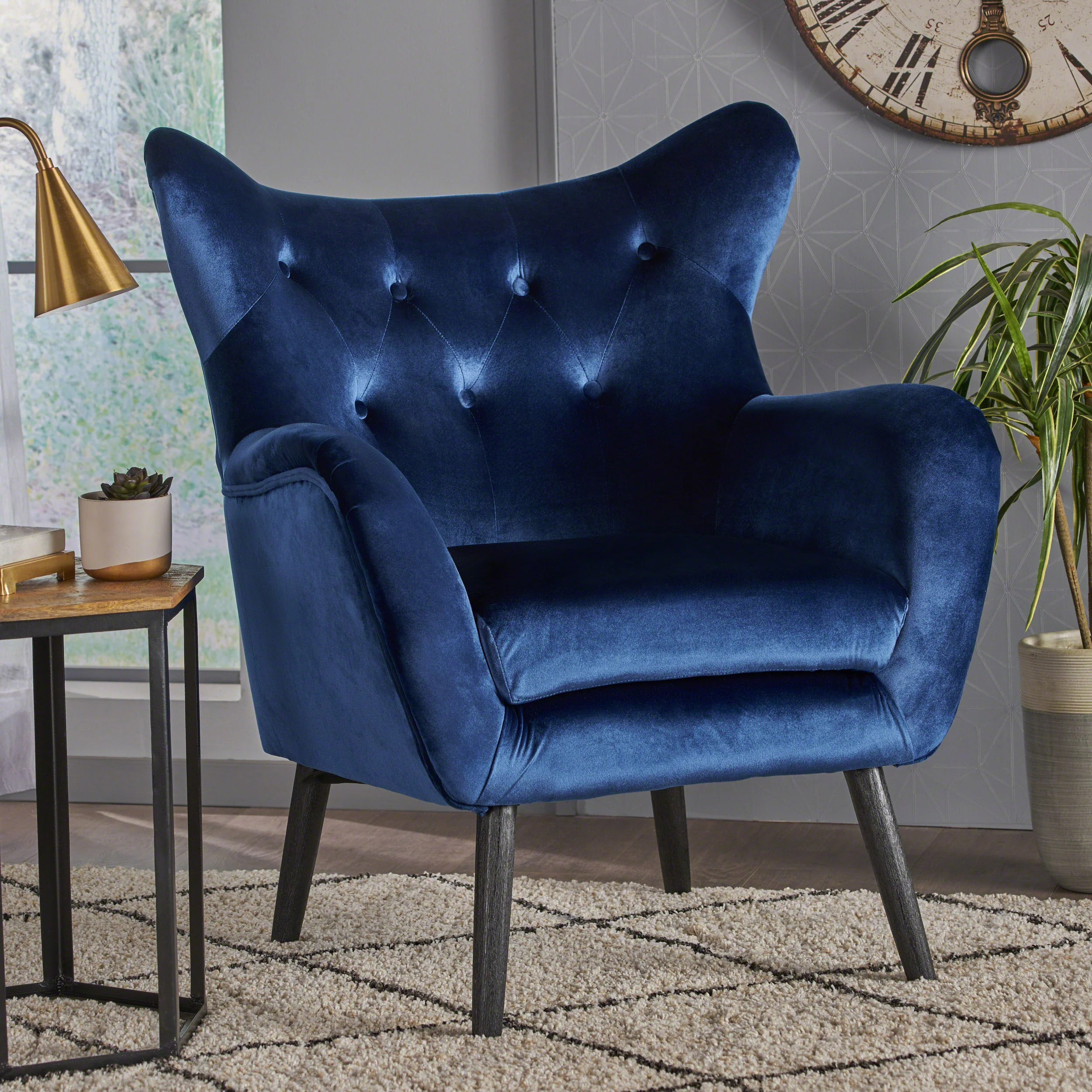 Mae Velvet Tufted Wingback Armchair - furnishings
