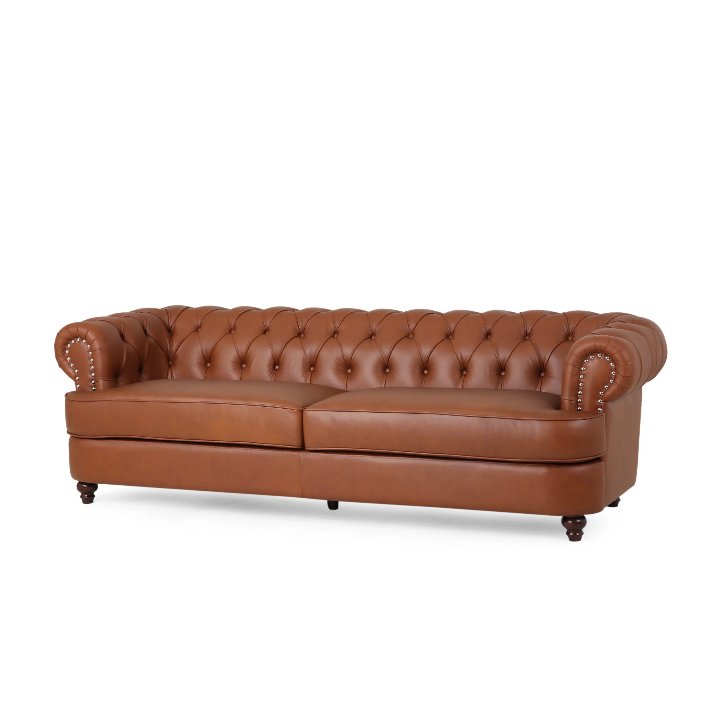 Saley Contemporary Leather Tufted 3 Seater Sofa with Nailhead Trim - furnishings