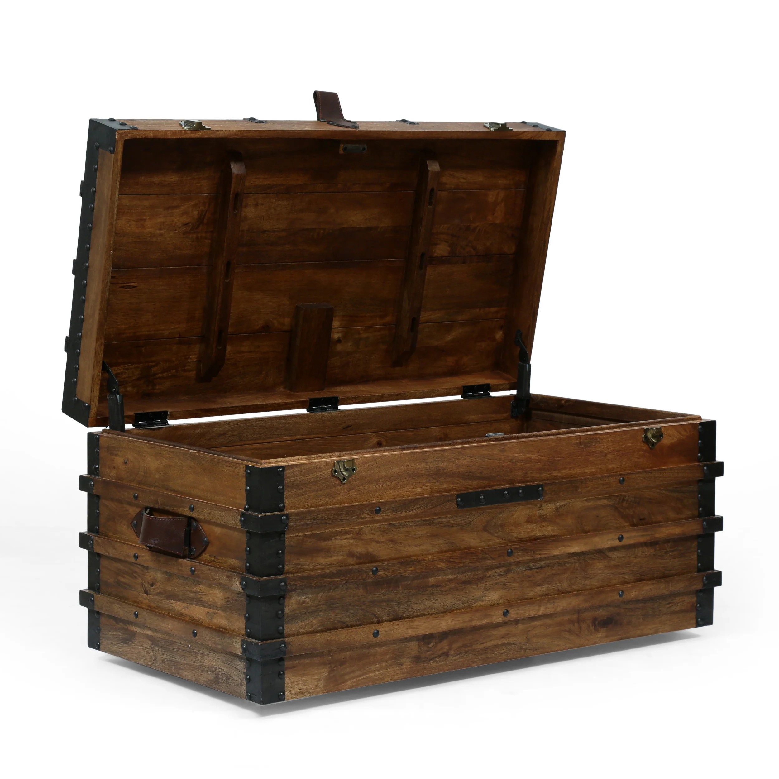 Stanton Handcrafted Boho Wood Storage Trunk with Latches - furnishings
