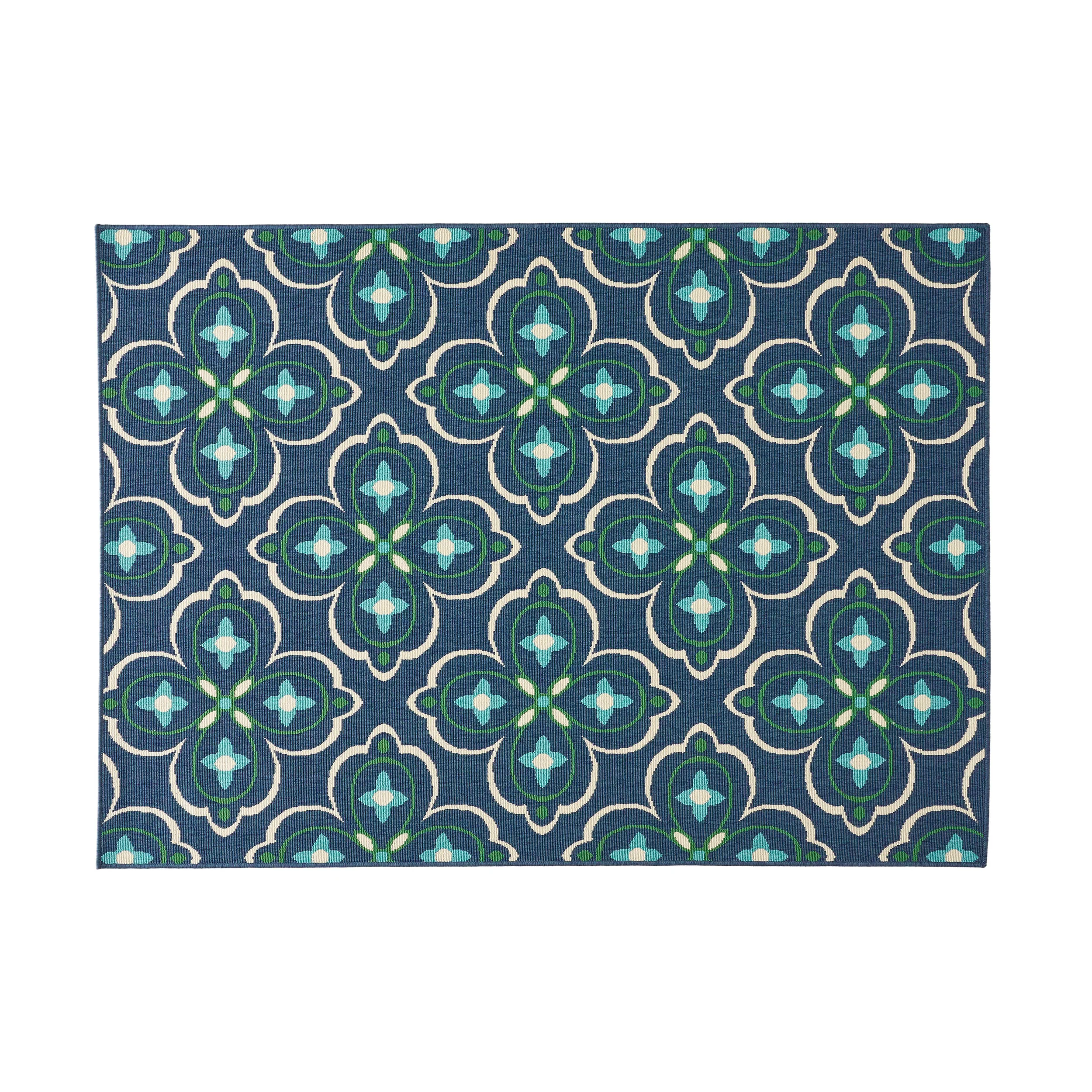 Tina Outdoor Medallion Area Rug, Blue and Green - furnishings
