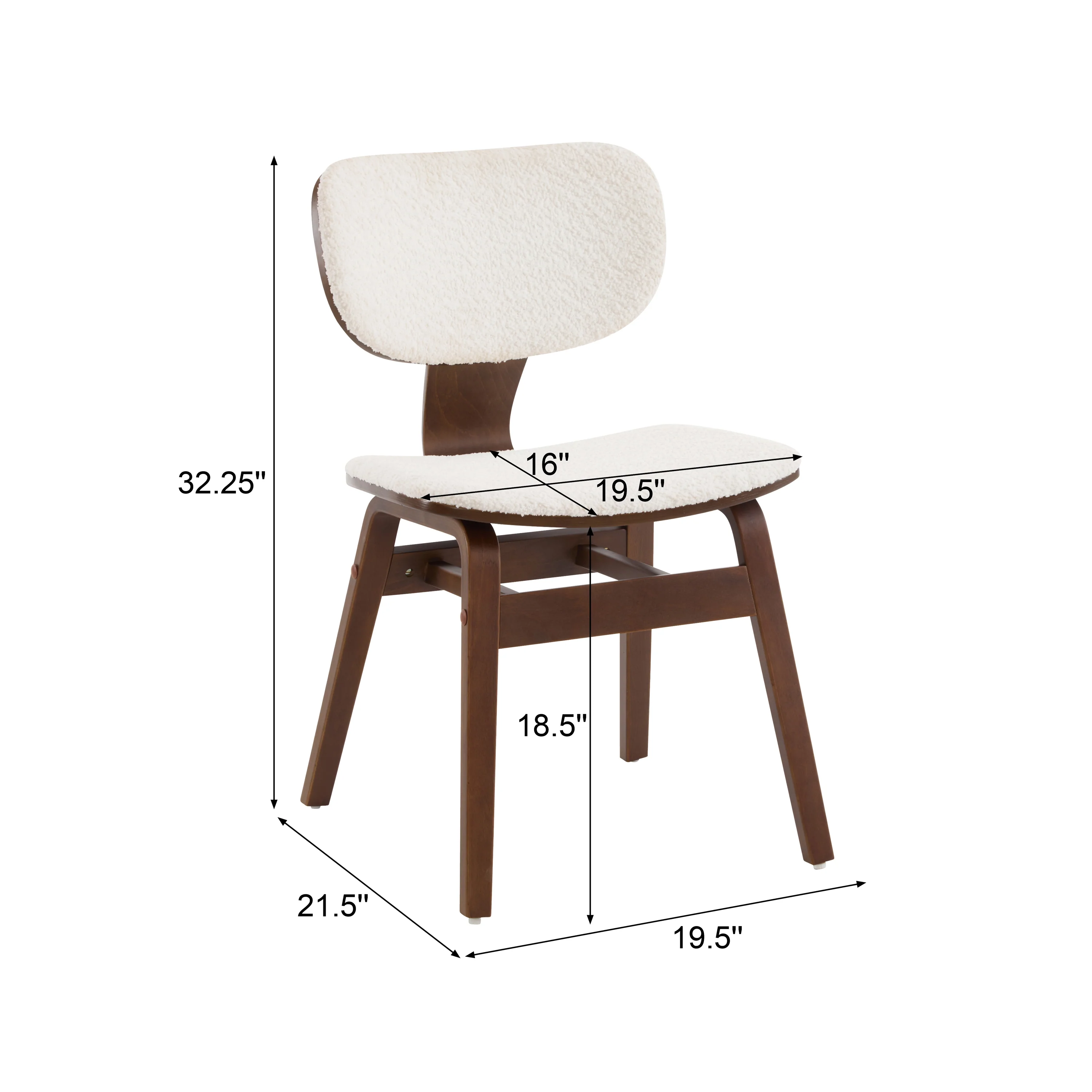 Aval Modern Upholstered Boucle Side Chair, White + Walnut - furnishings