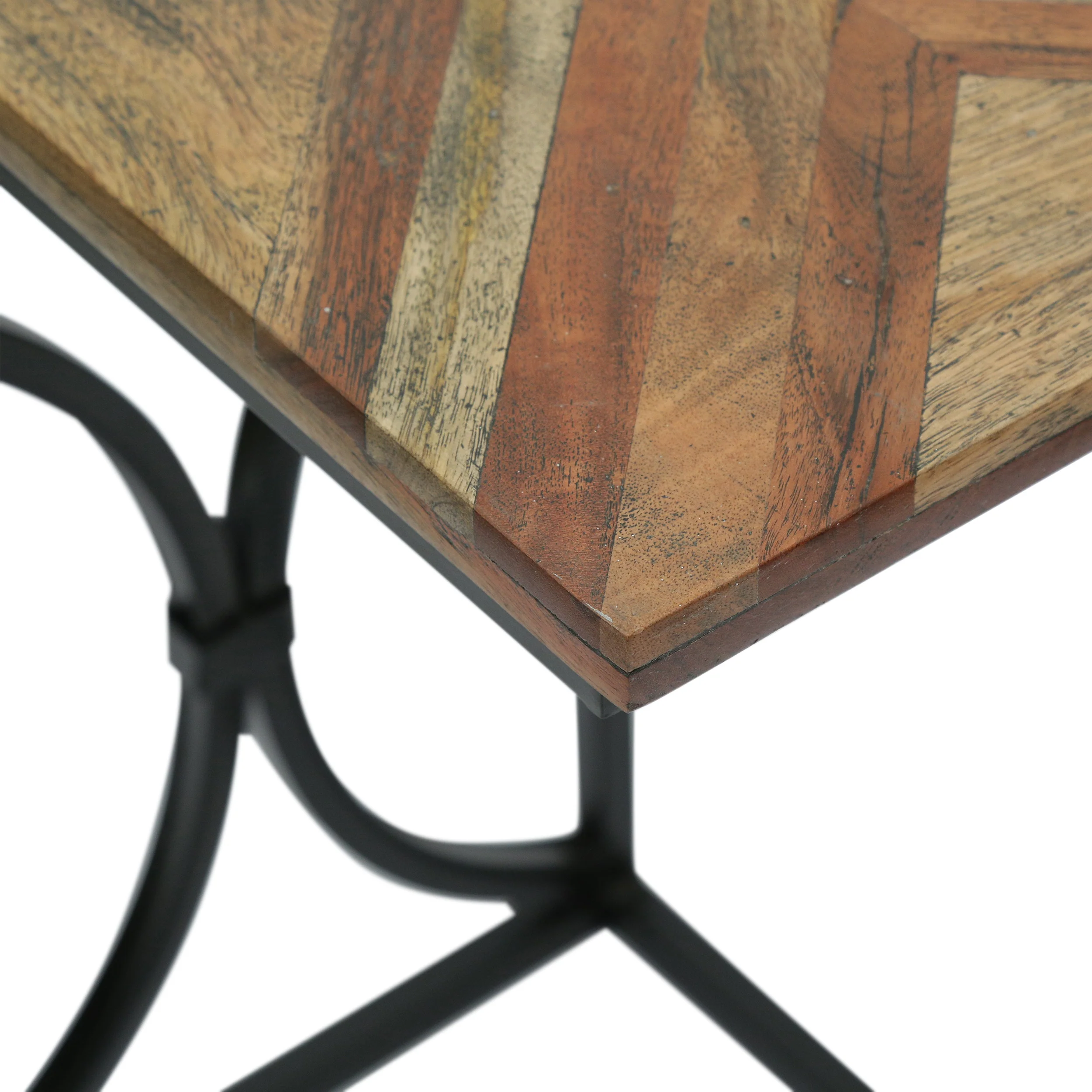 Printz Boho Handcrafted Mango Wood C-Shaped Side Table, Natural and Black - furnishings