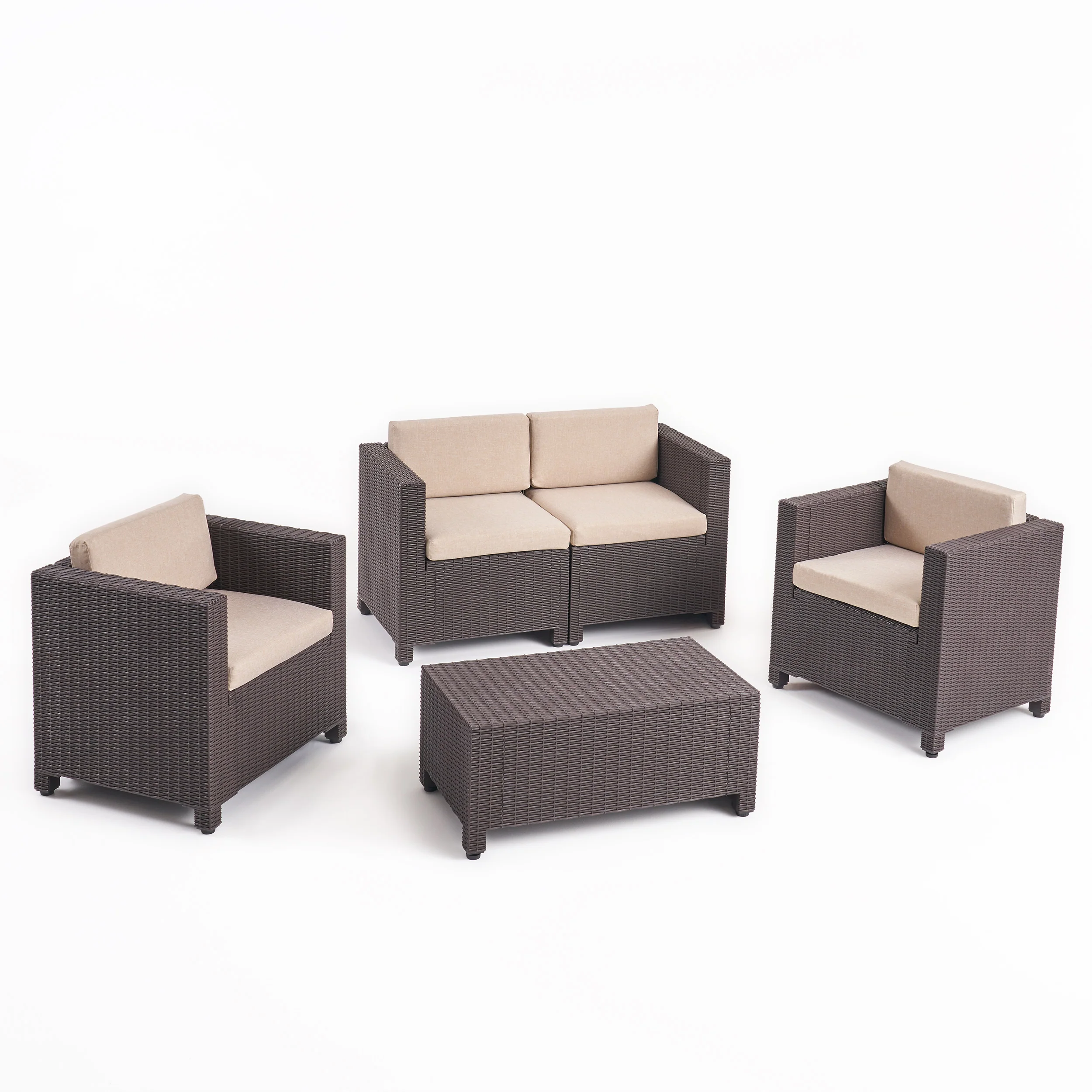 Riley Outdoor All Weather Faux Wicker 4 Seater Chat Set with Cushions - furnishings