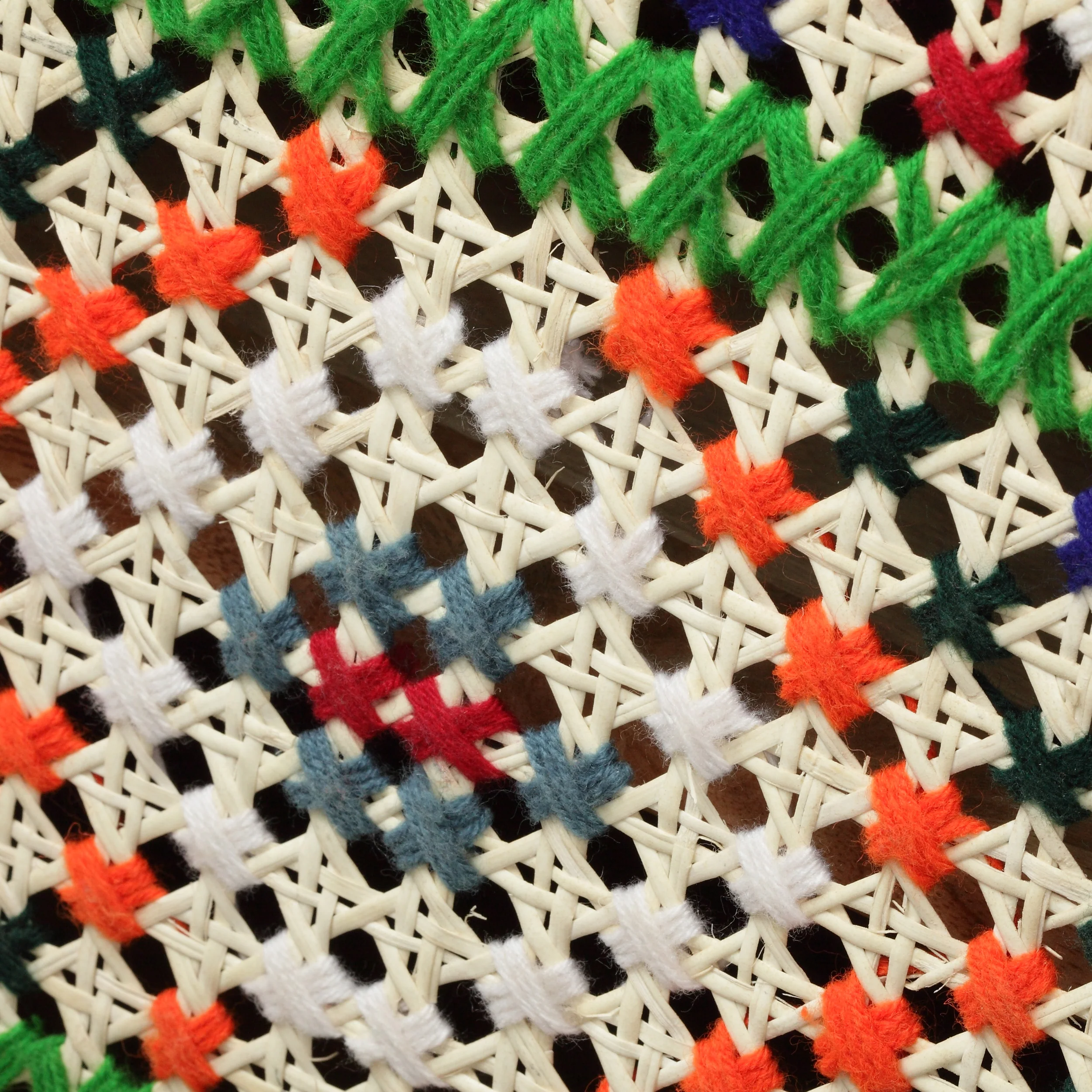 Reser Boho Handcrafted Mango Wood Nightstand with Wool Accents, Natural and Multi-Colored - furnishings