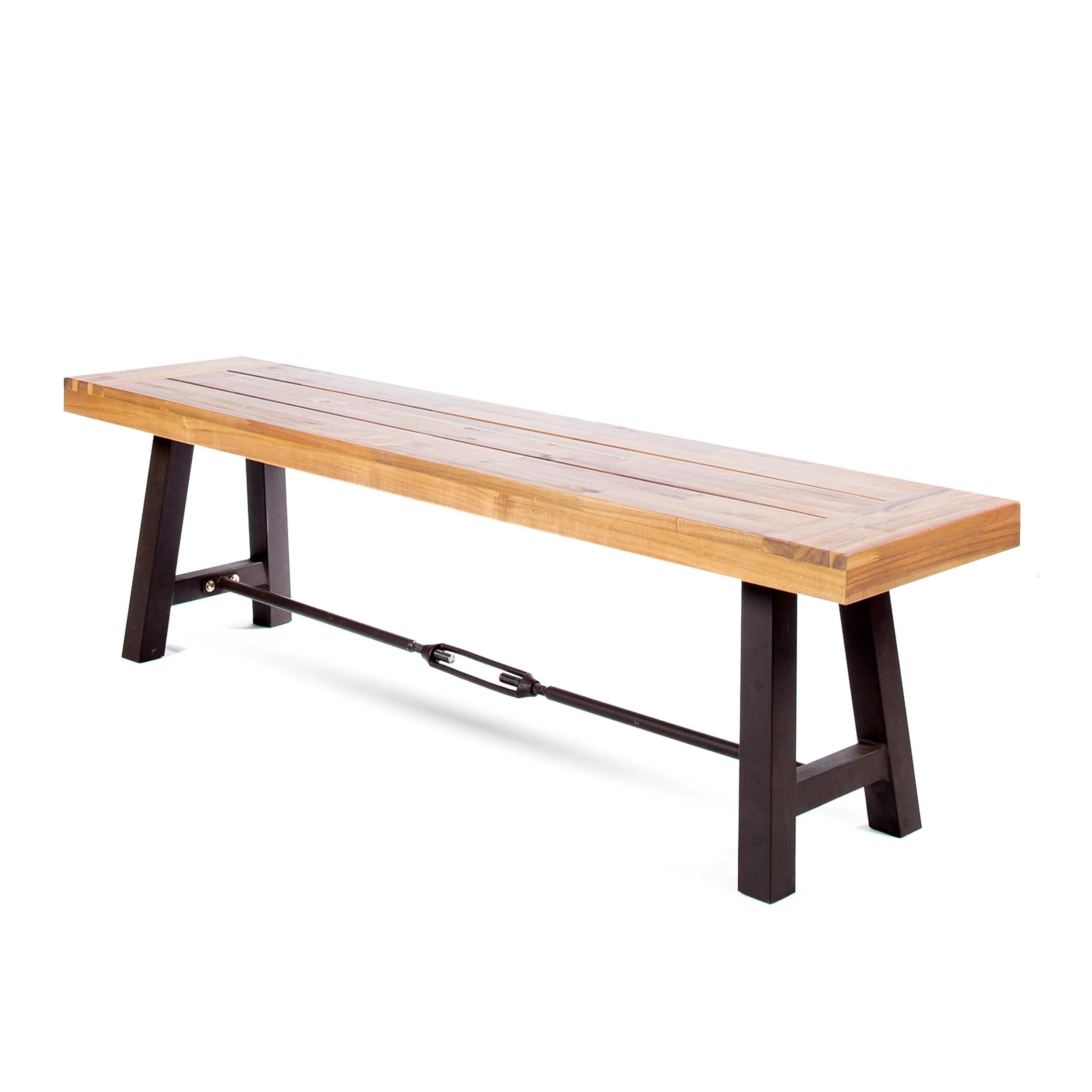 Cana Outdoor Teak Finished Acacia Wood Bench with Rustic Metal Accents - furnishings