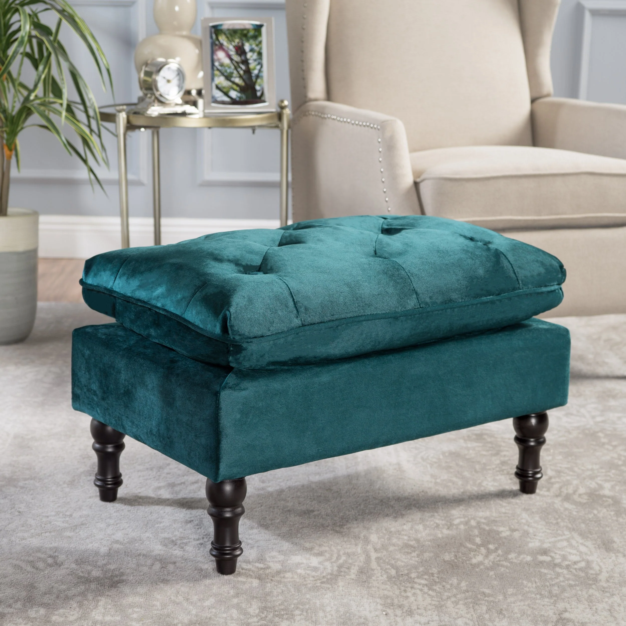 Cordoba Button Tufted Velvet Ottoman Footstool - furnishings