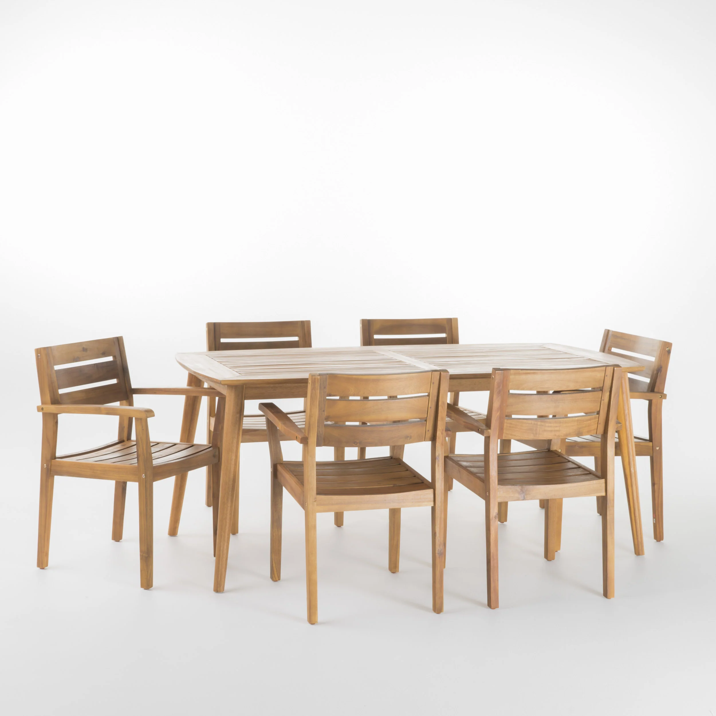 Stanford Outdoor Teak Finish Acacia Wood 7 Piece Dining Set - furnishings