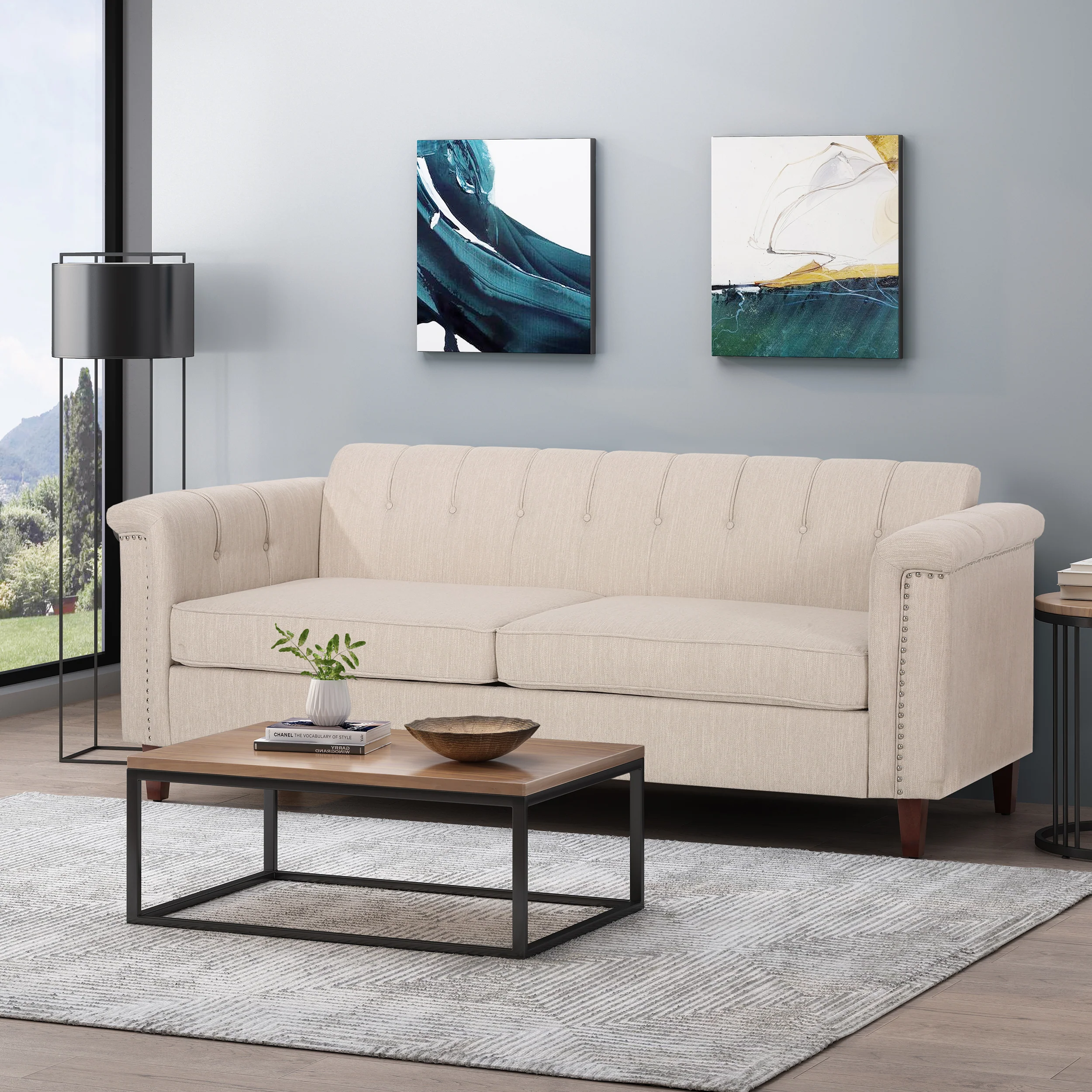 Shahmeer Contemporary Channel Stitch Fabric 3 Seater Sofa - furnishings