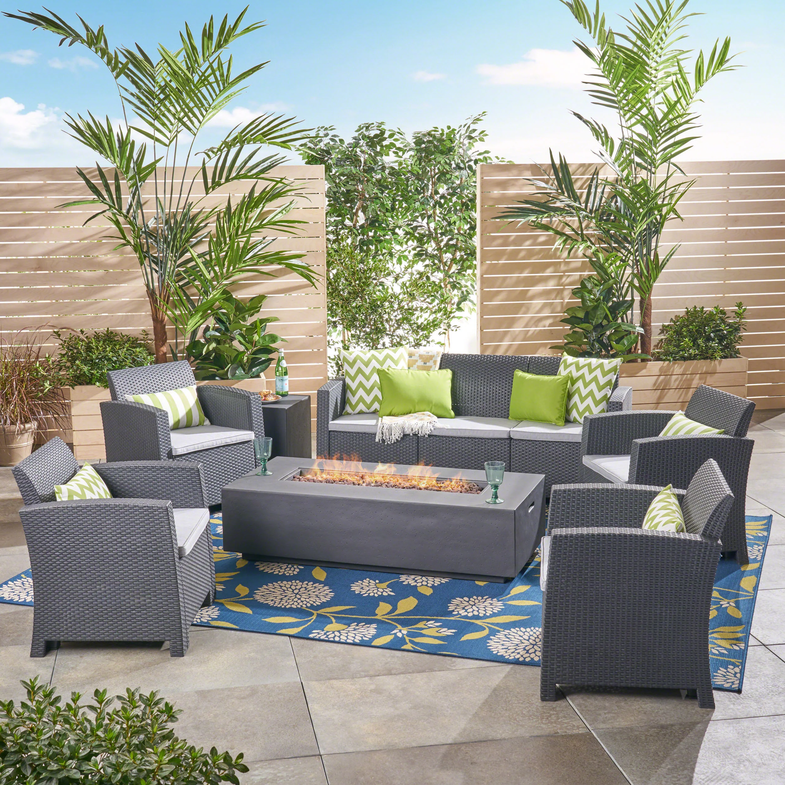 Ken 7-Seater Outdoor Chat Set with Fire Pit - furnishings
