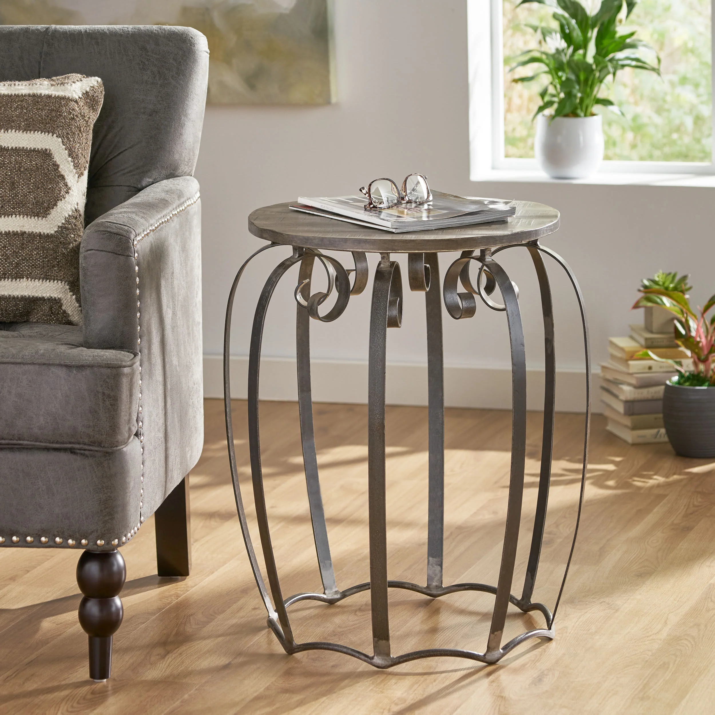 Camba Modern Industrial Handcrafted Mango Wood Side Table, Gray and Black - furnishings