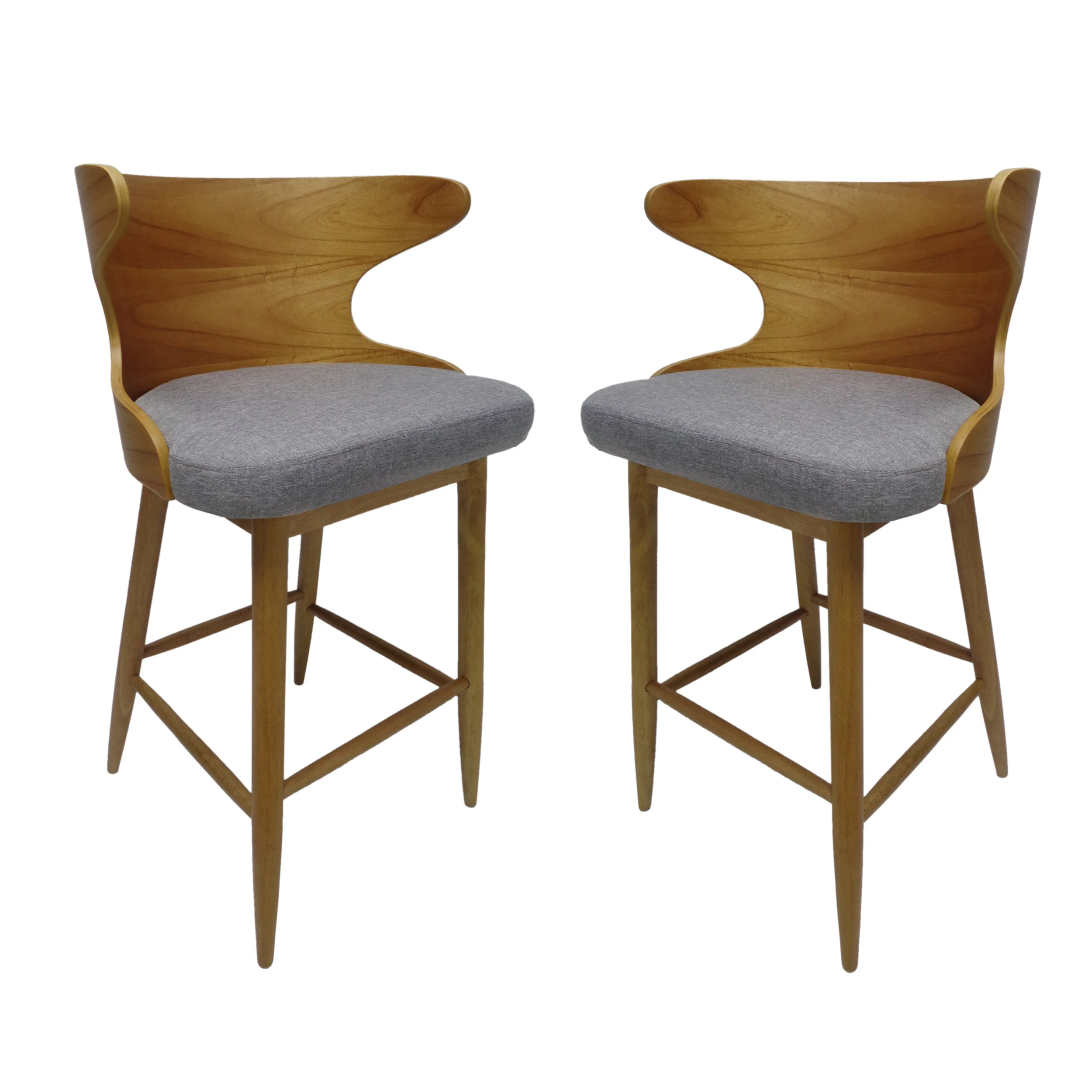 Truda Mid Century Modern Fabric Barstools (Set of 2) - furnishings