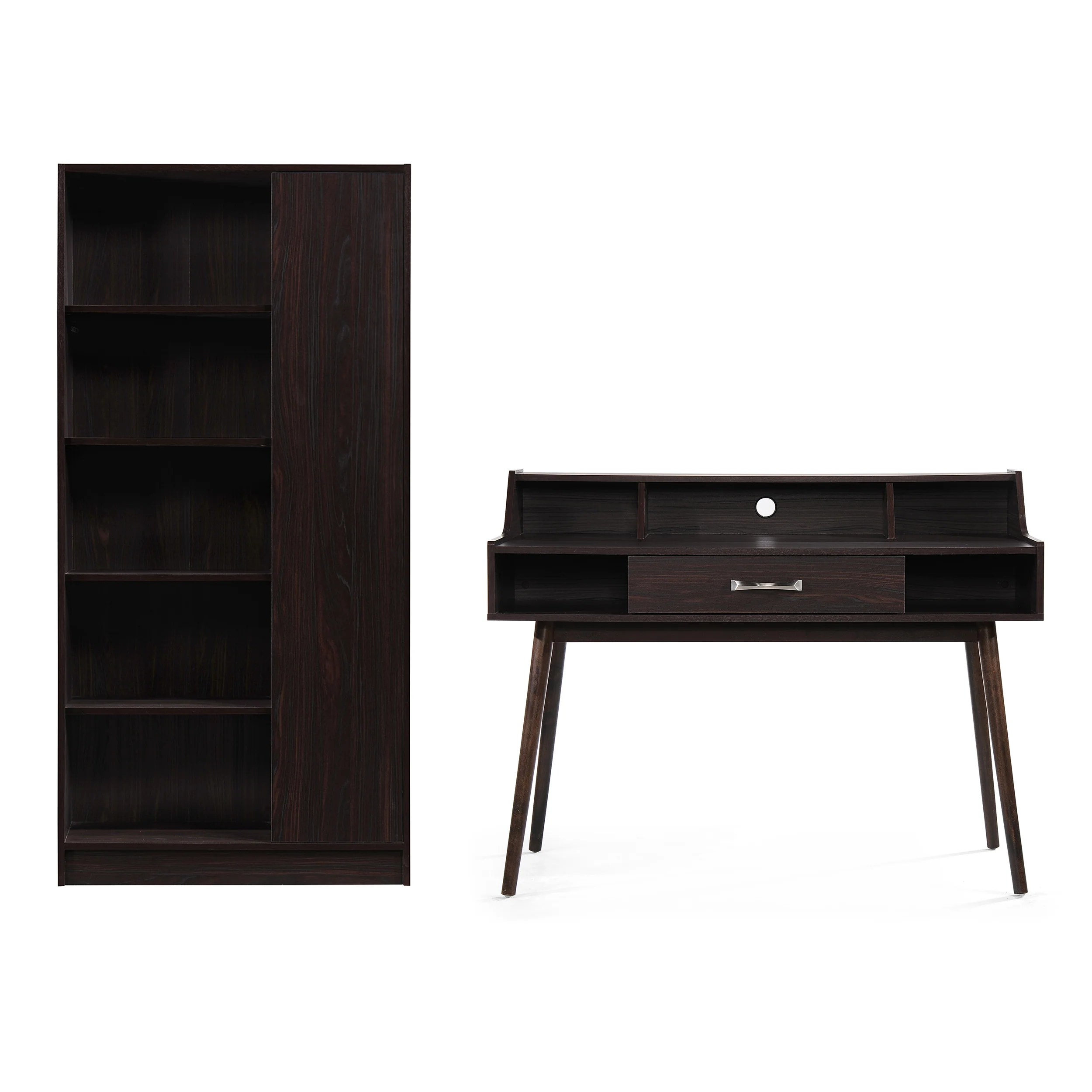 Belinda Mid Century Modern Office Desk And Bookcase Set - furnishings