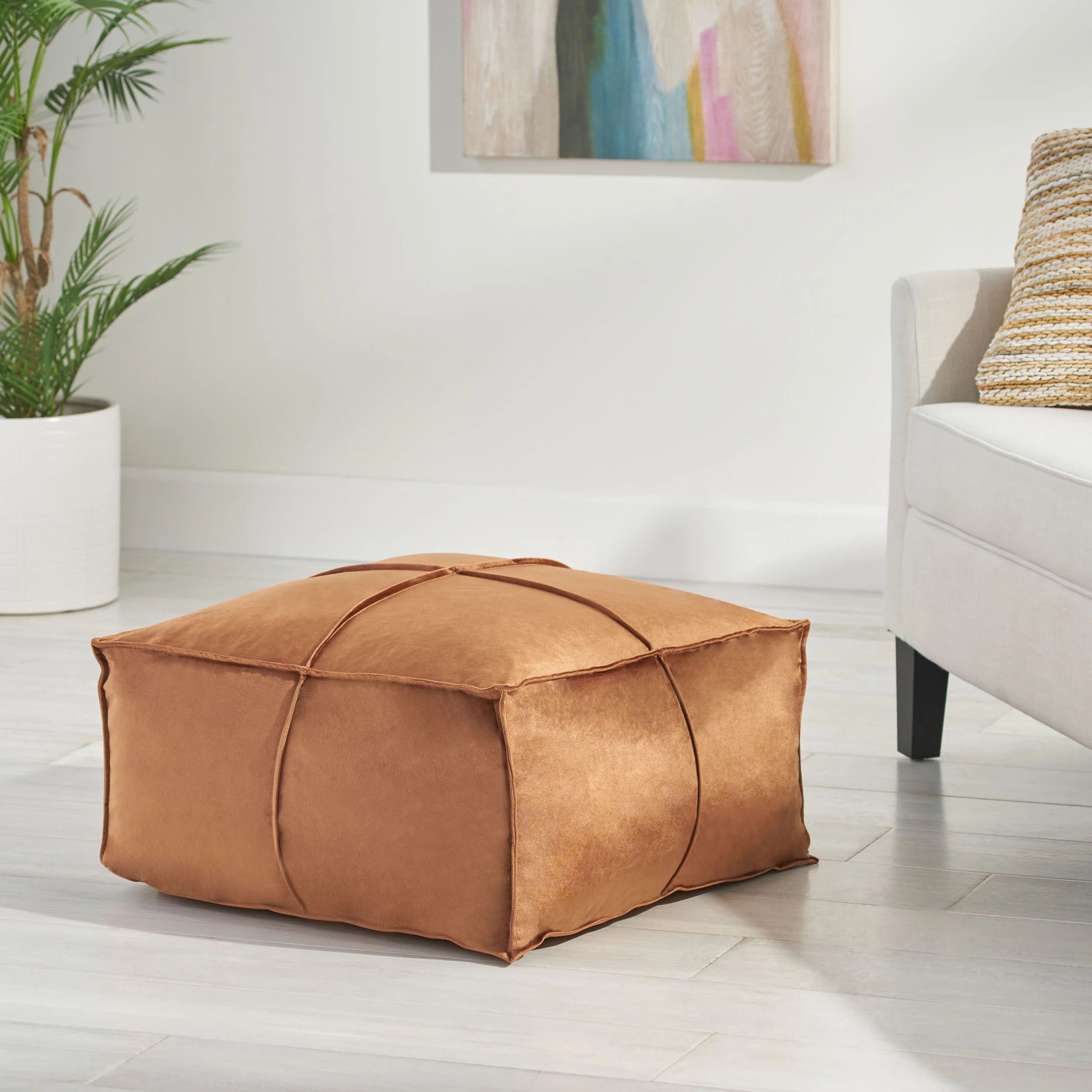 Cytheria Modern Glam Velvet Square Bean Bag Ottoman - furnishings