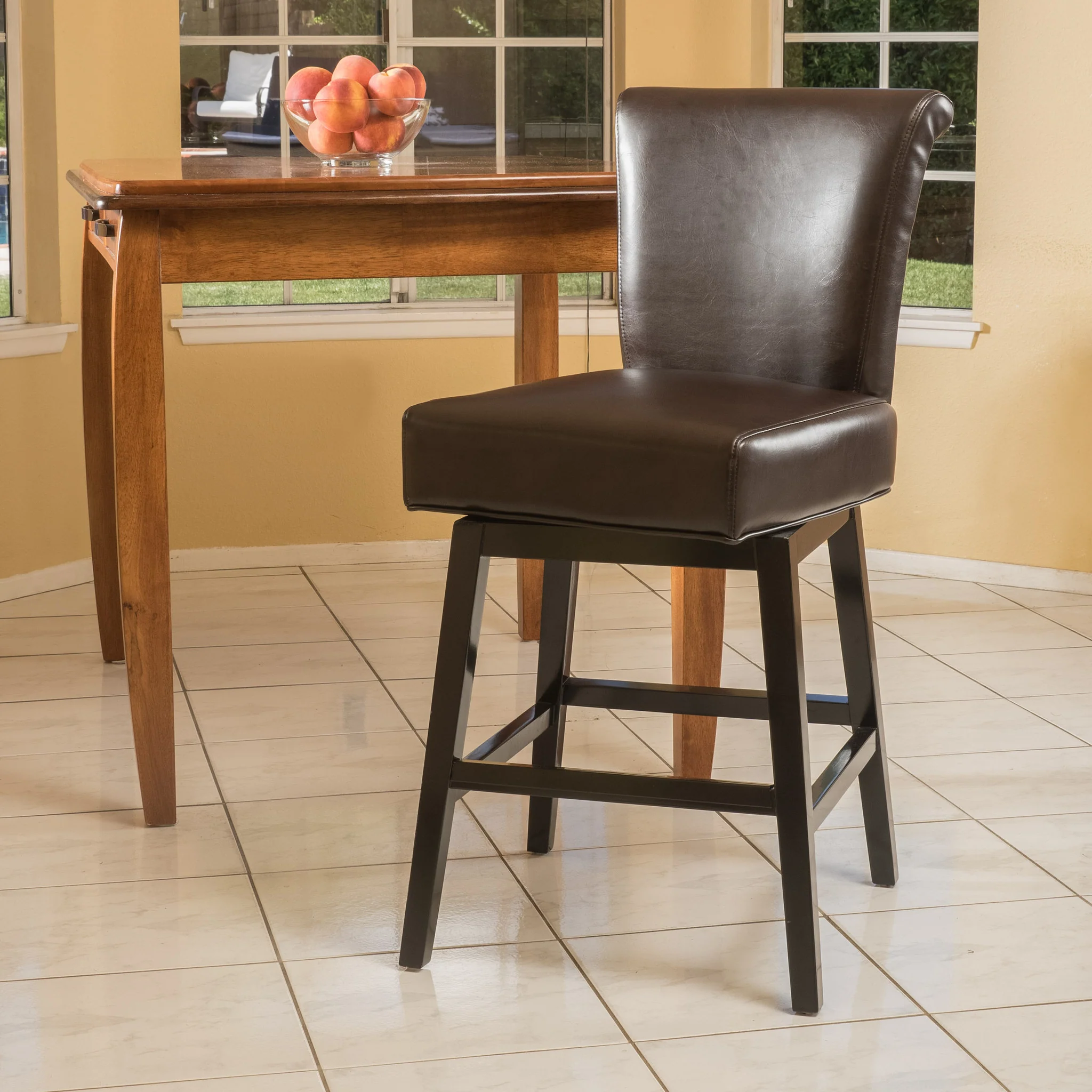 Bergen Dark Brown Leather Swivel Counter Stool - furnishings