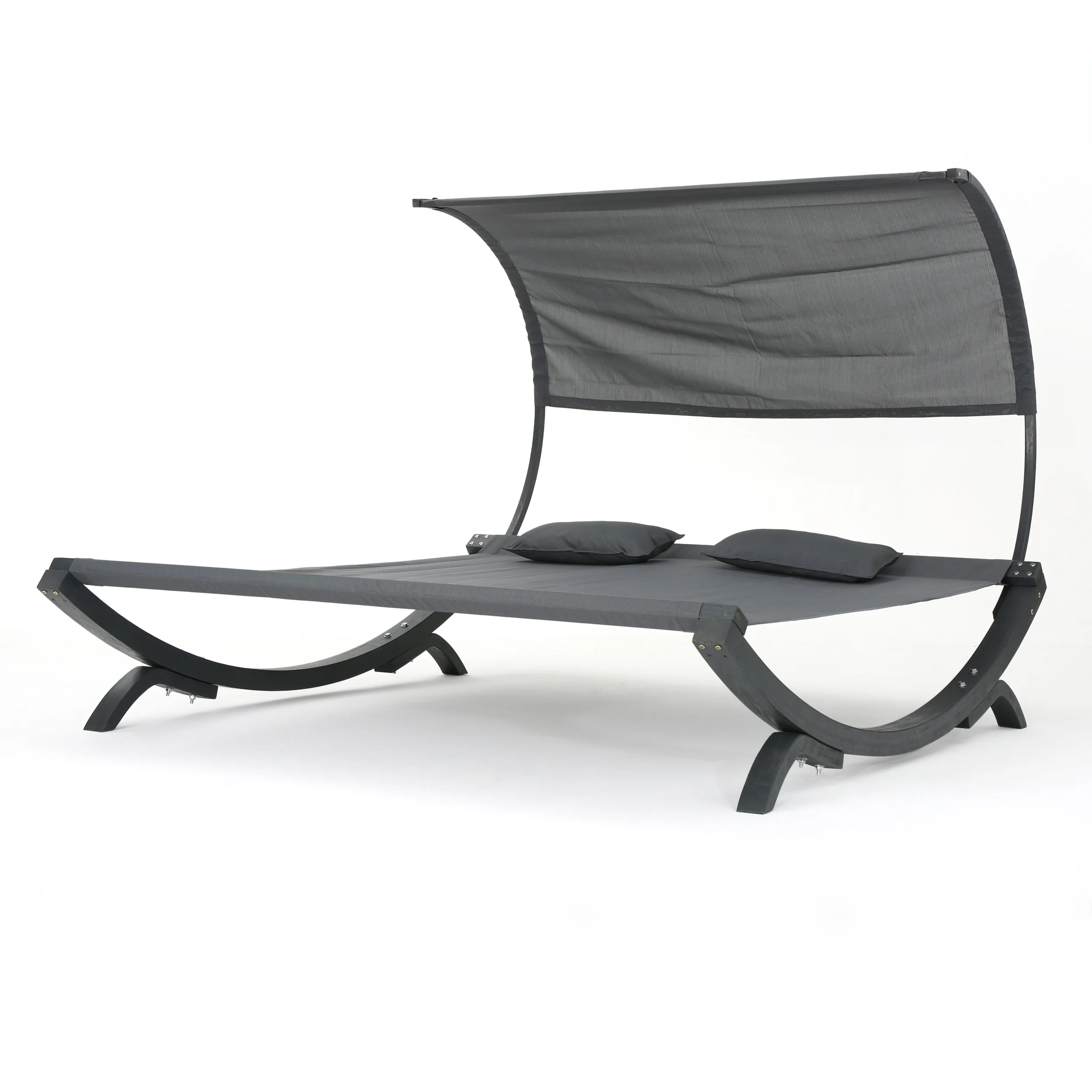 Merianna Gray Wood Sunbed with Gray Outdoor Mesh Canopy - furnishings