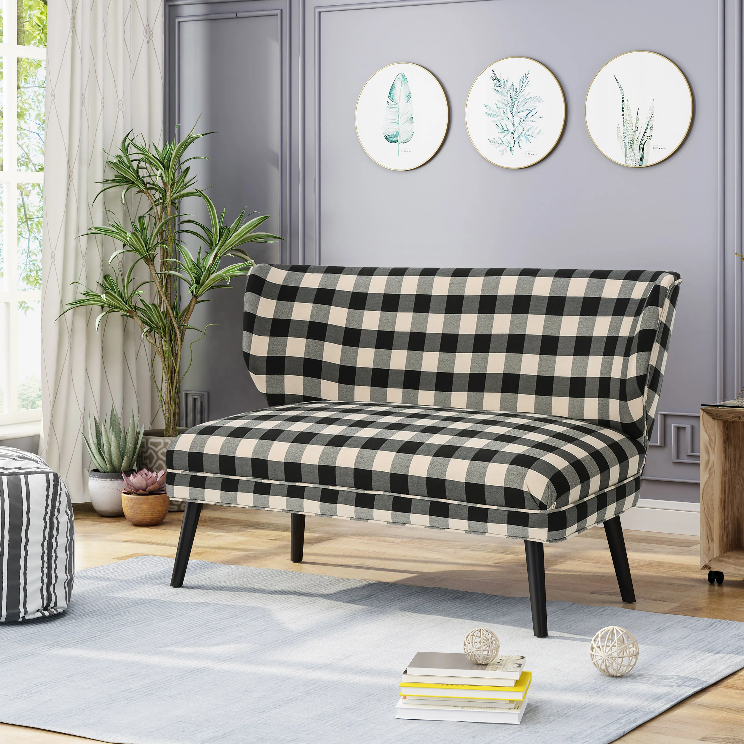 Dumont Modern Mid Century Modern Fabric Settee - furnishings