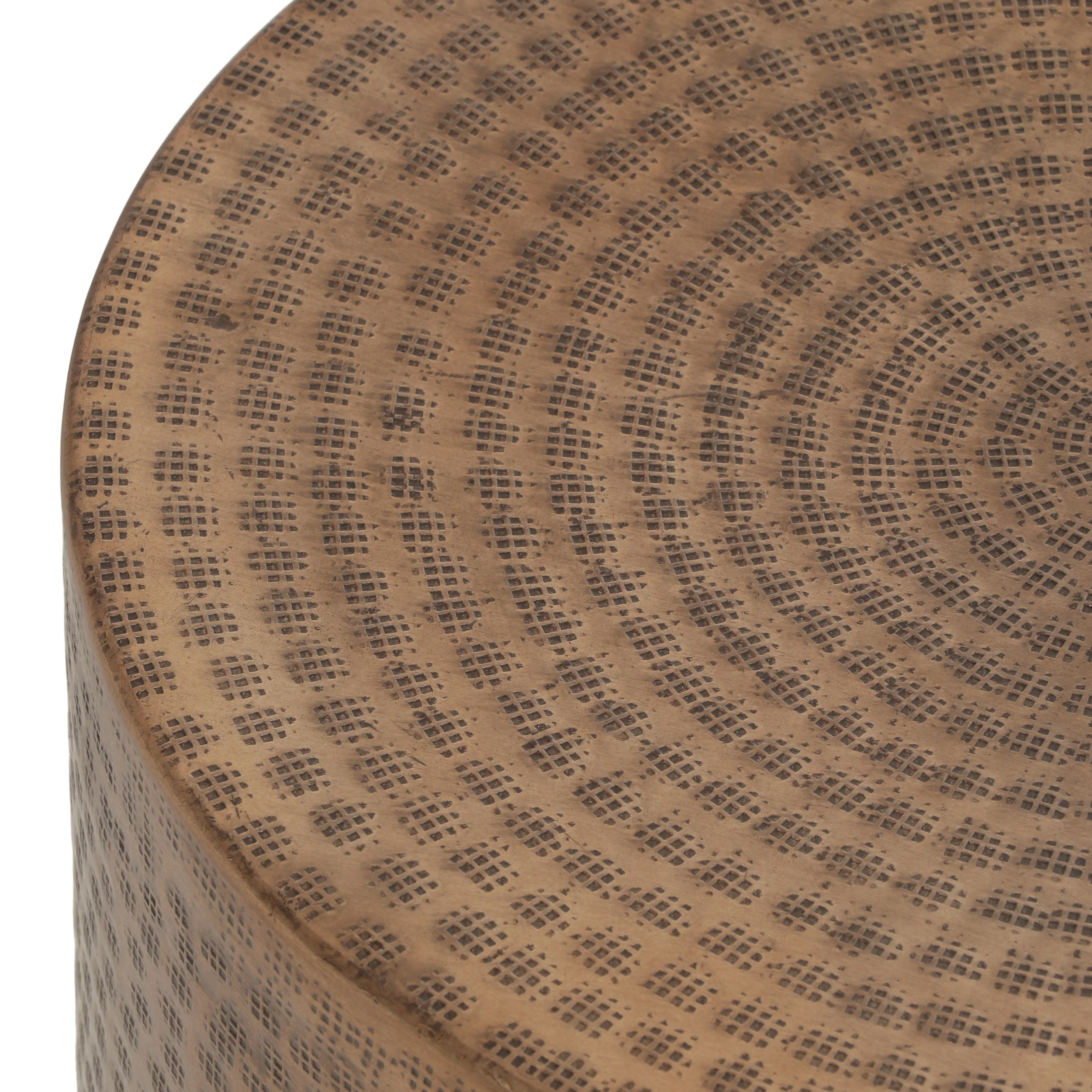 Weichman Handcrafted Boho Aluminum Drum Side Table, Aged Brass - furnishings