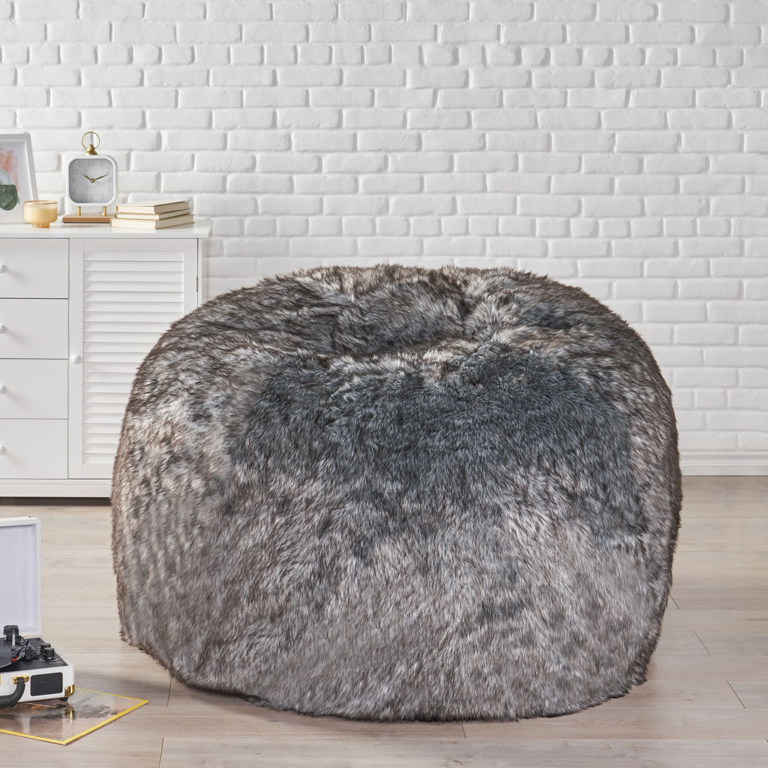 Terrell Schley Modern Glam 5 Foot Short Faux Fur Bean Bag - furnishings