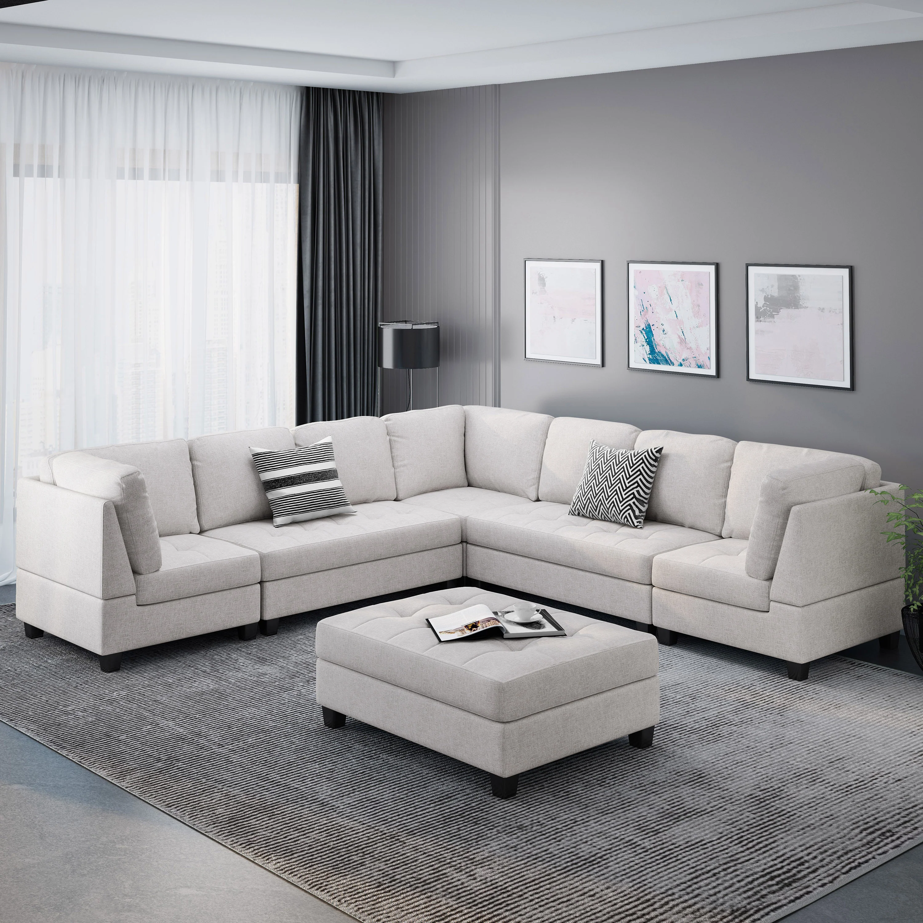 Jakyri Contemporary 7 Seater Fabric Sectional - furnishings