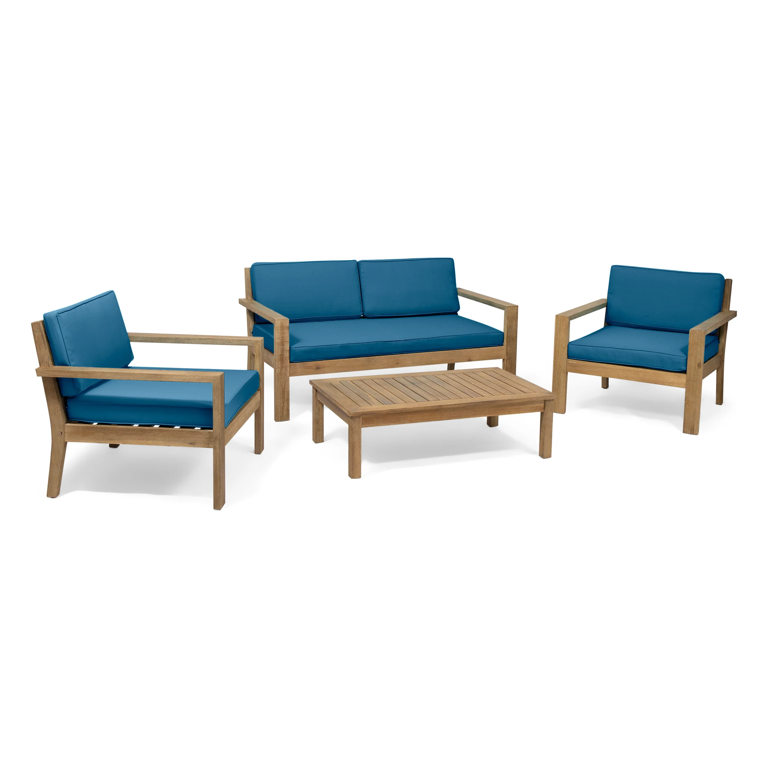 Iris Outdoor 4 Seater Acacia Wood Chat Set with Cushions - furnishings
