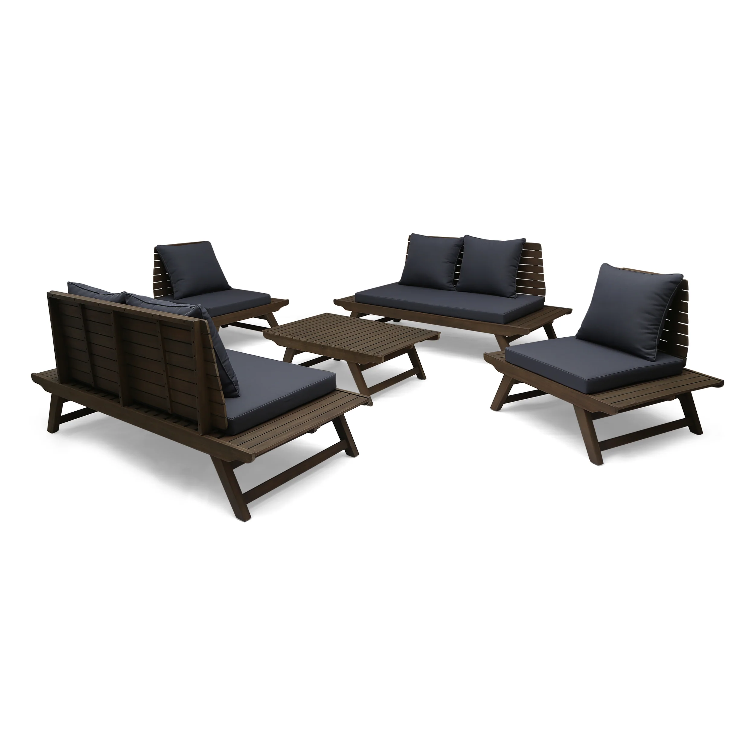 Hedy Outdoor Acacia Wood 6 Seater Chat Set - furnishings