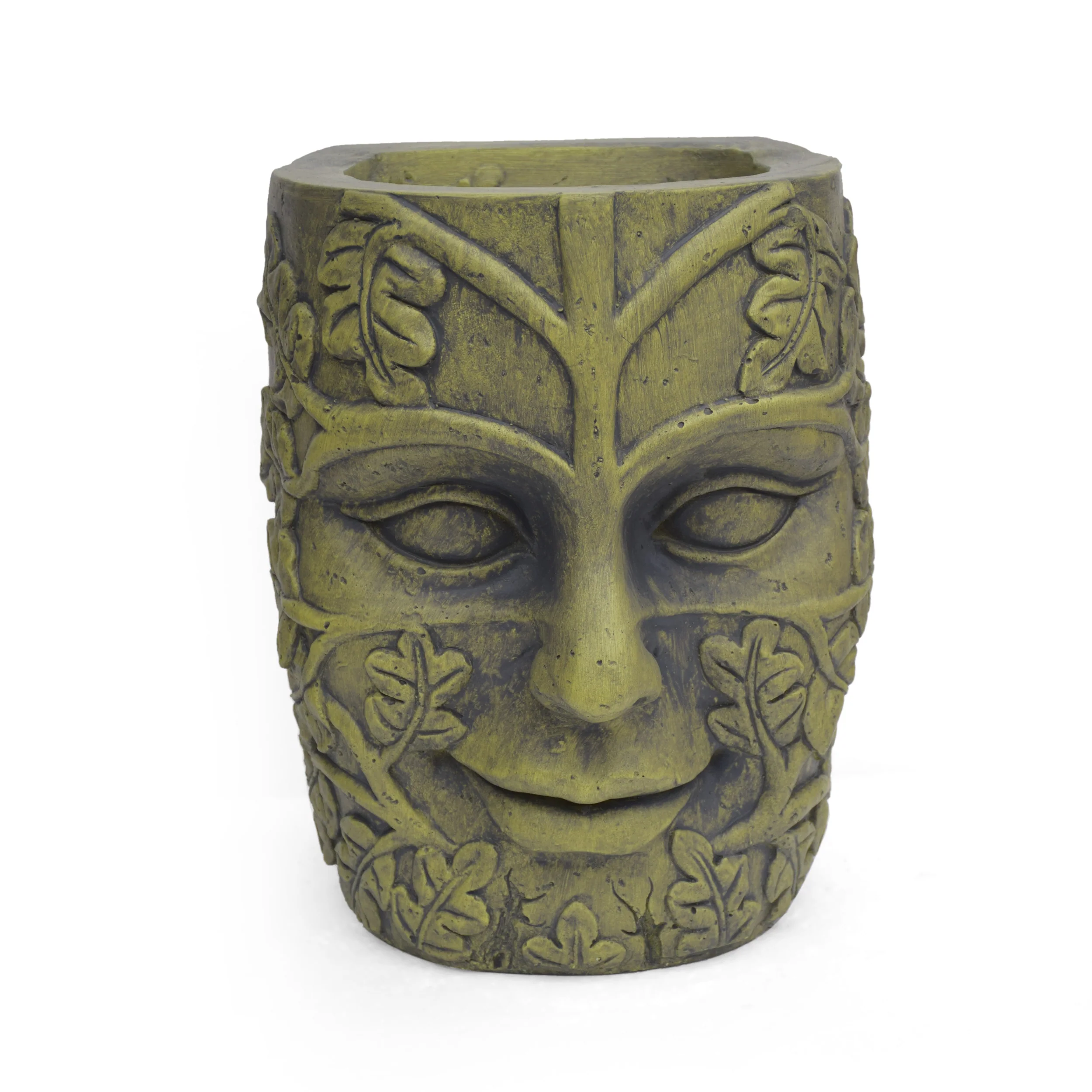 Elliott Outdoor Green Man Tiki Urn, Antique Green Finish - furnishings
