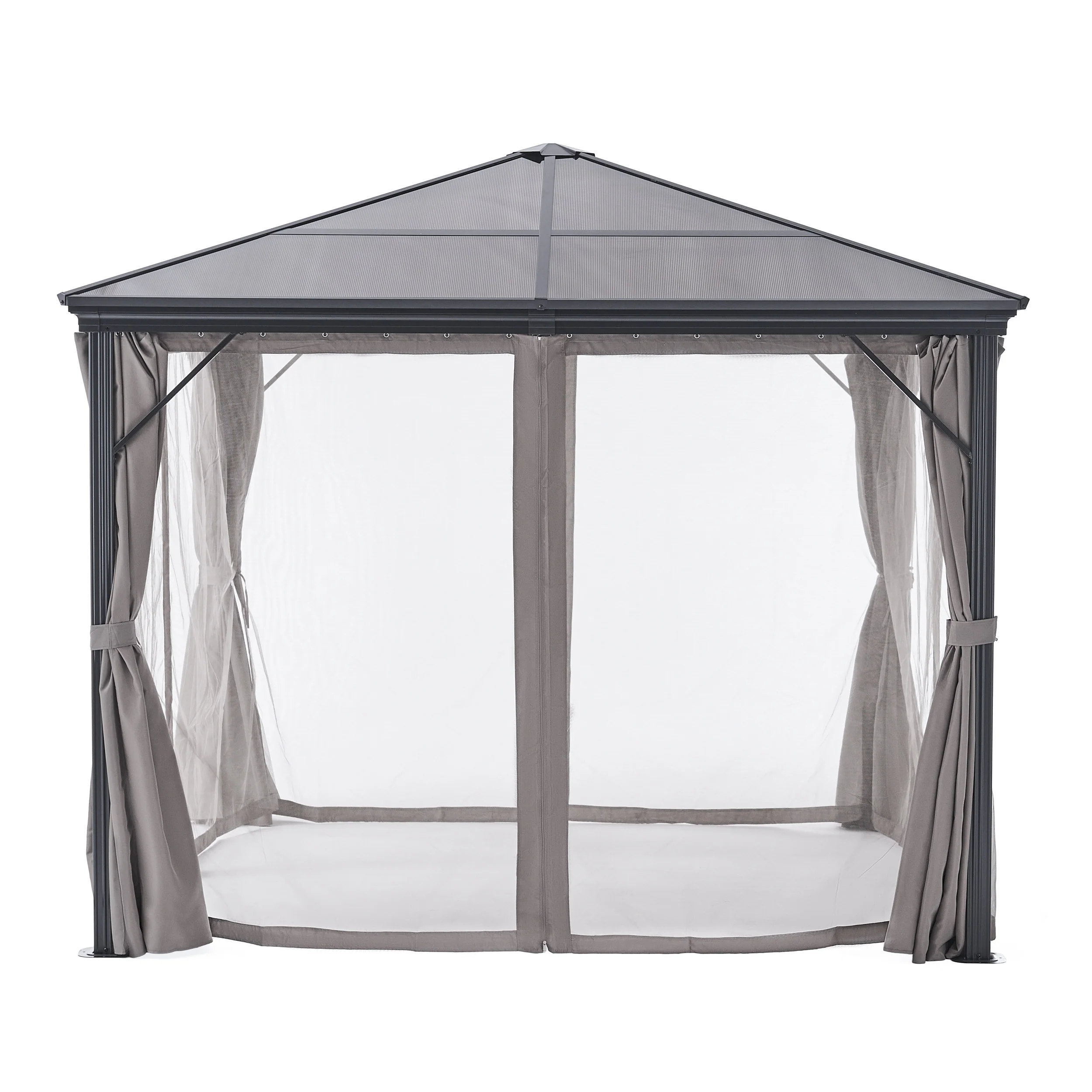 Bali Outdoor 10 x 10 Foot Aluminum Framed Hardtop Gazebo with Curtains - furnishings