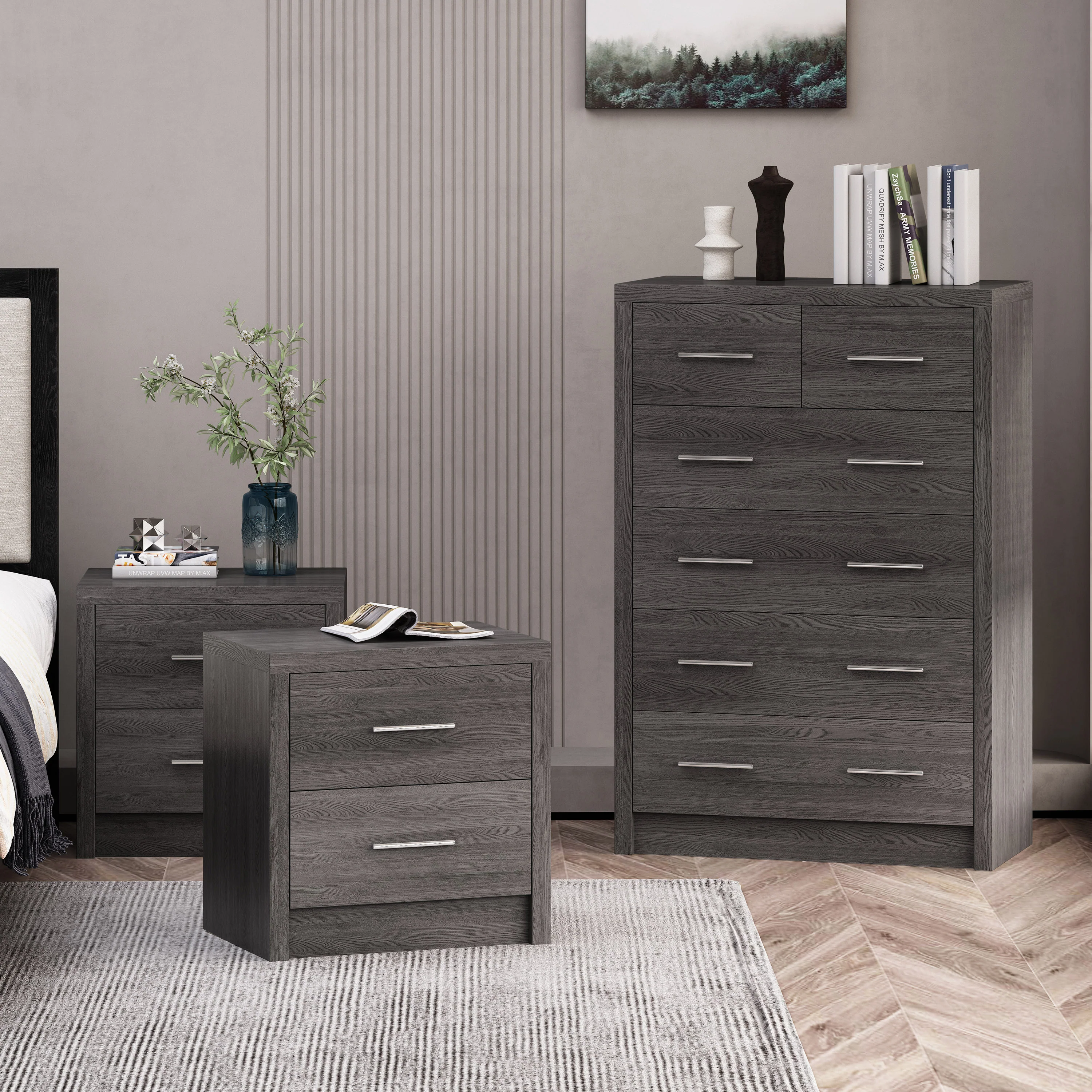 Marlette Modern 3 Piece 6 Drawer Dresser and Nightstand Bedroom Set - furnishings