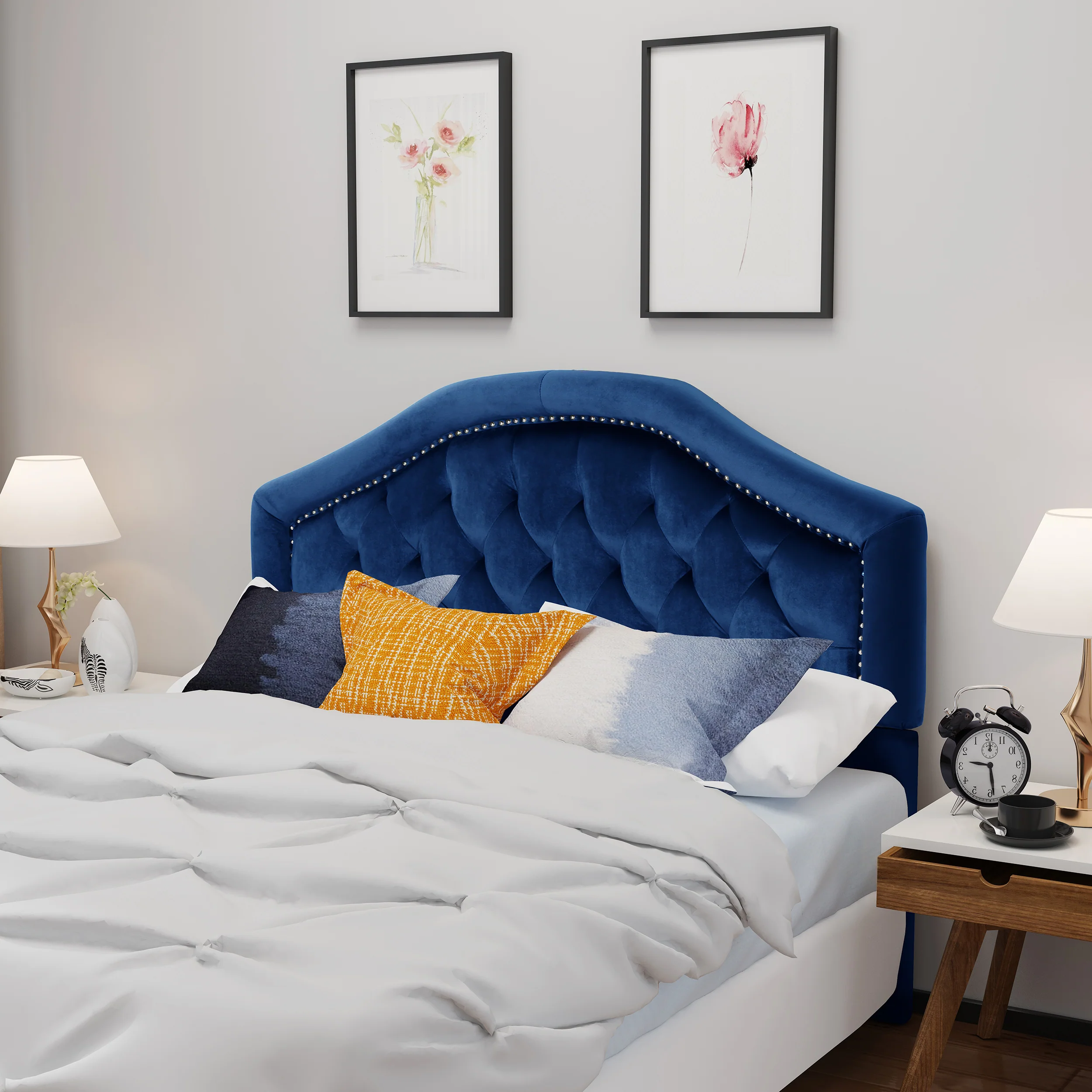 Lazarus New Velvet Studded Seam Tufted Queen/Full Headboard - furnishings