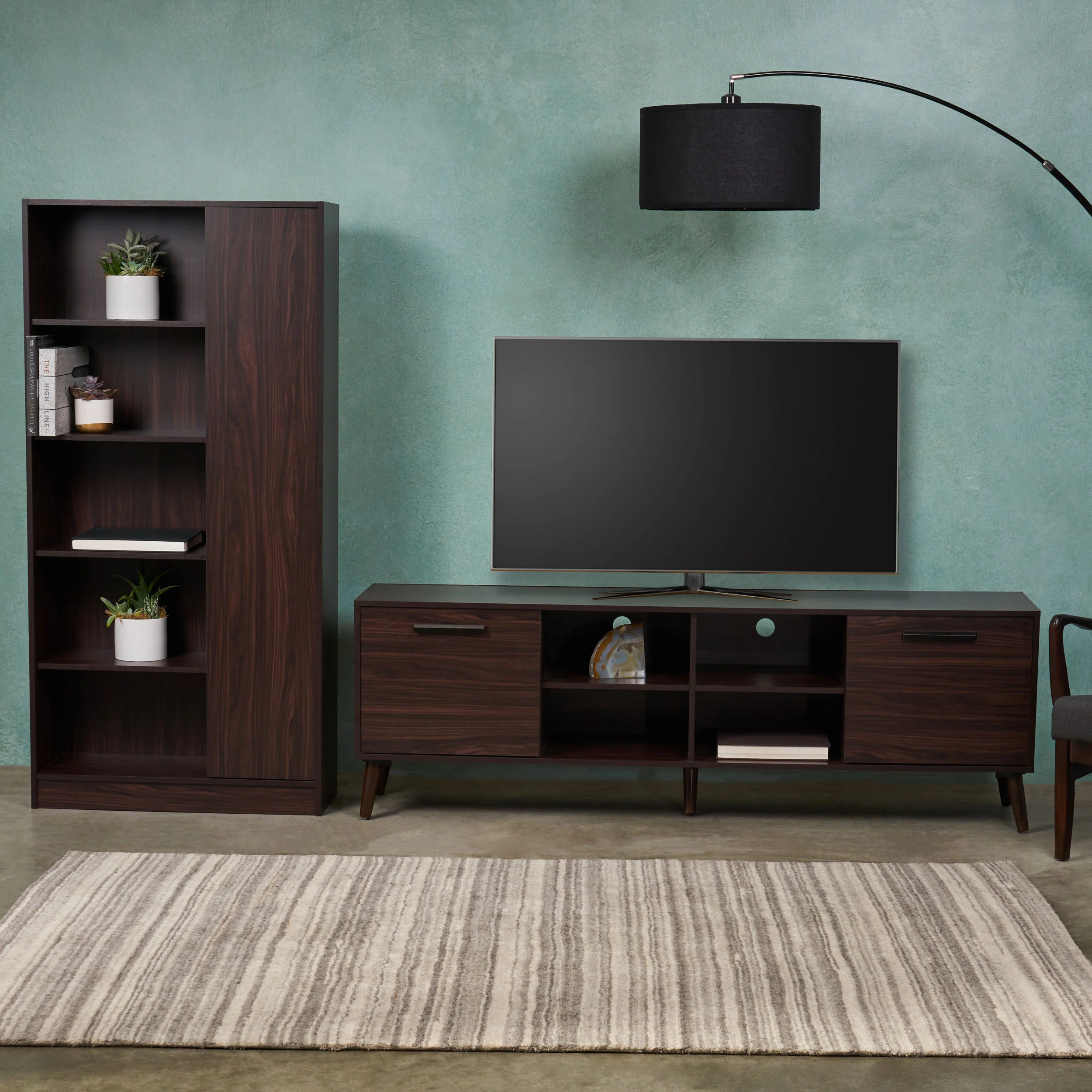 Greta Mid Century 2 Piece TV Stand & Bookcase Set - furnishings