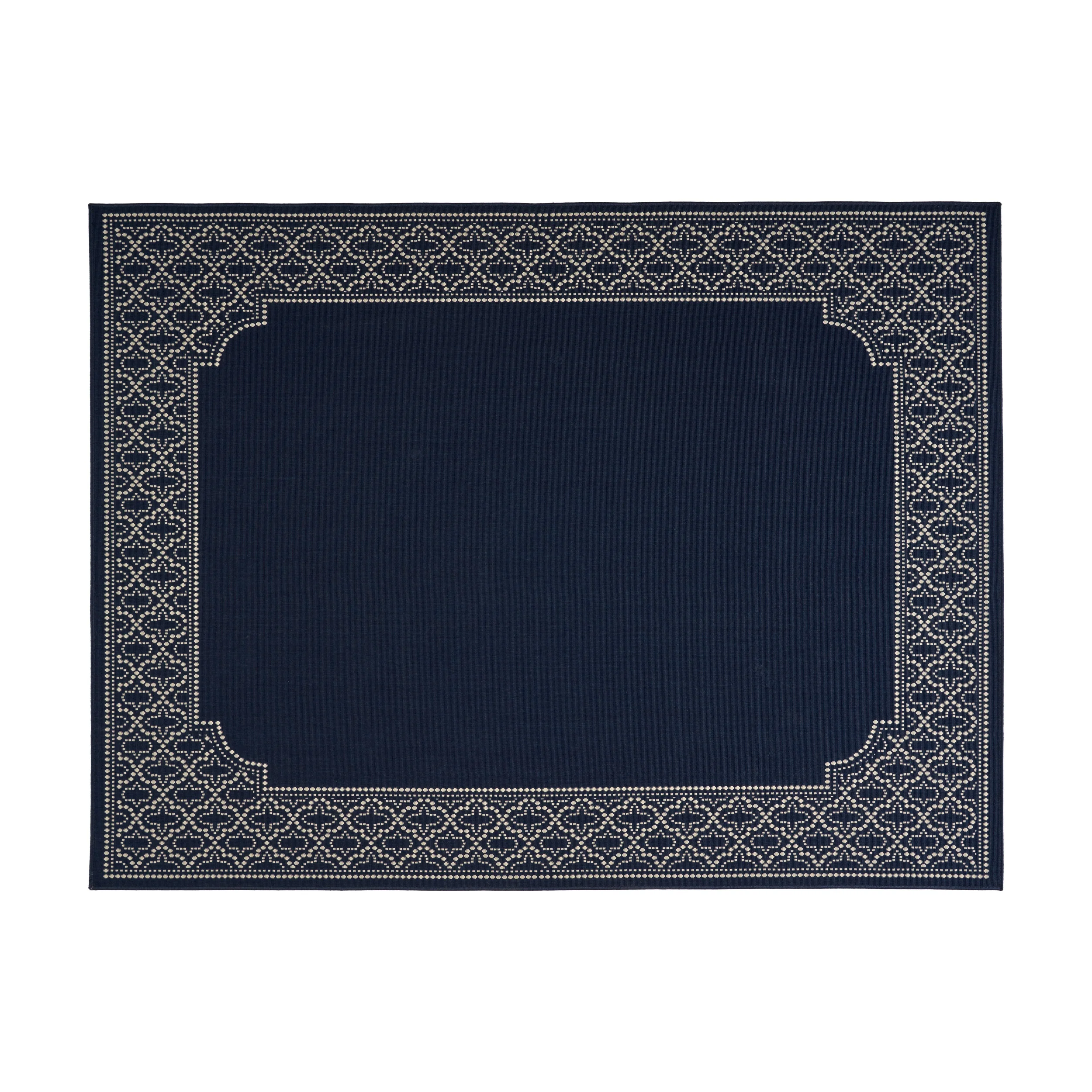 Madeline Outdoor Border Area Rug, Navy and Ivory - furnishings