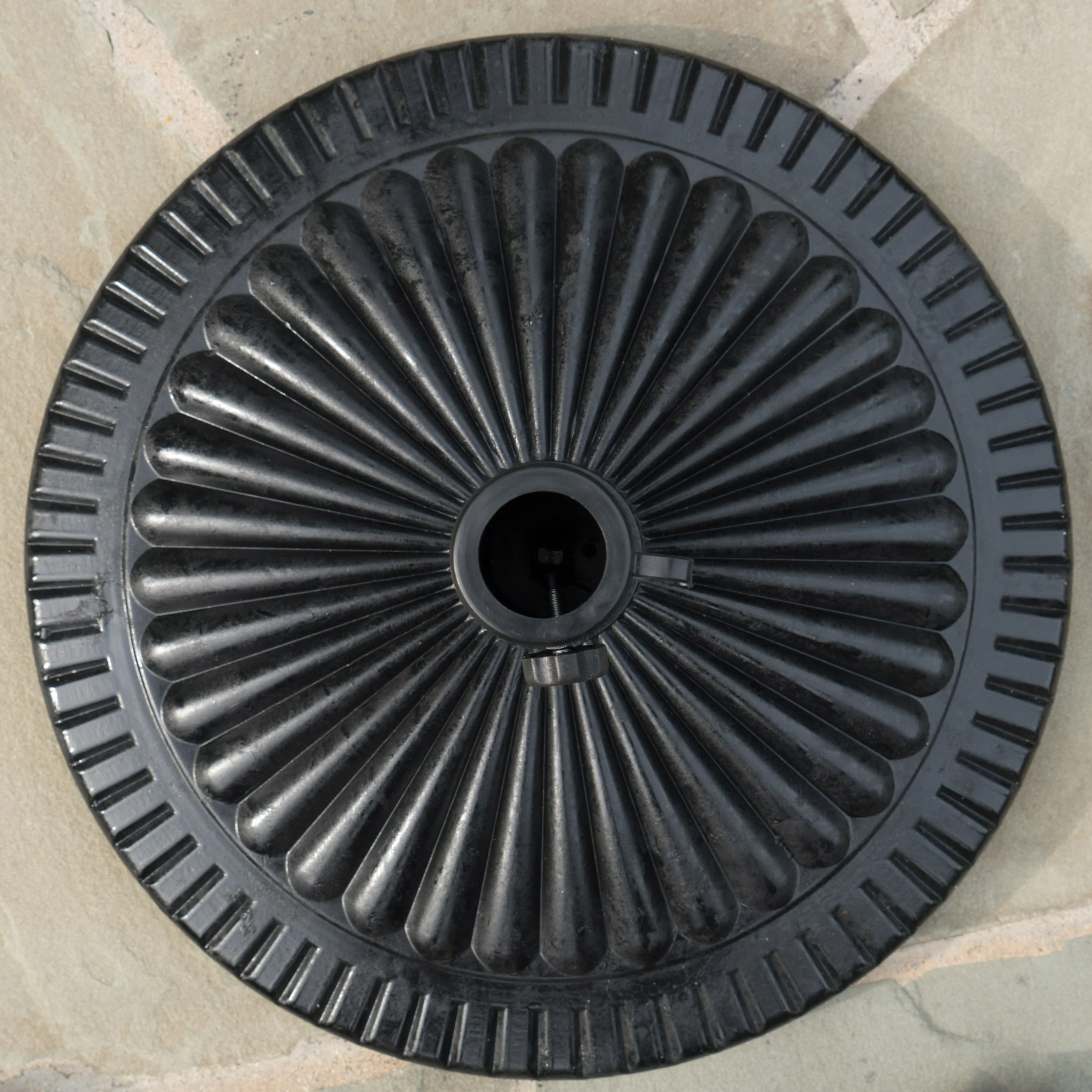 Seymour Outdoor Black Resin and Steel Umbrella Base - furnishings