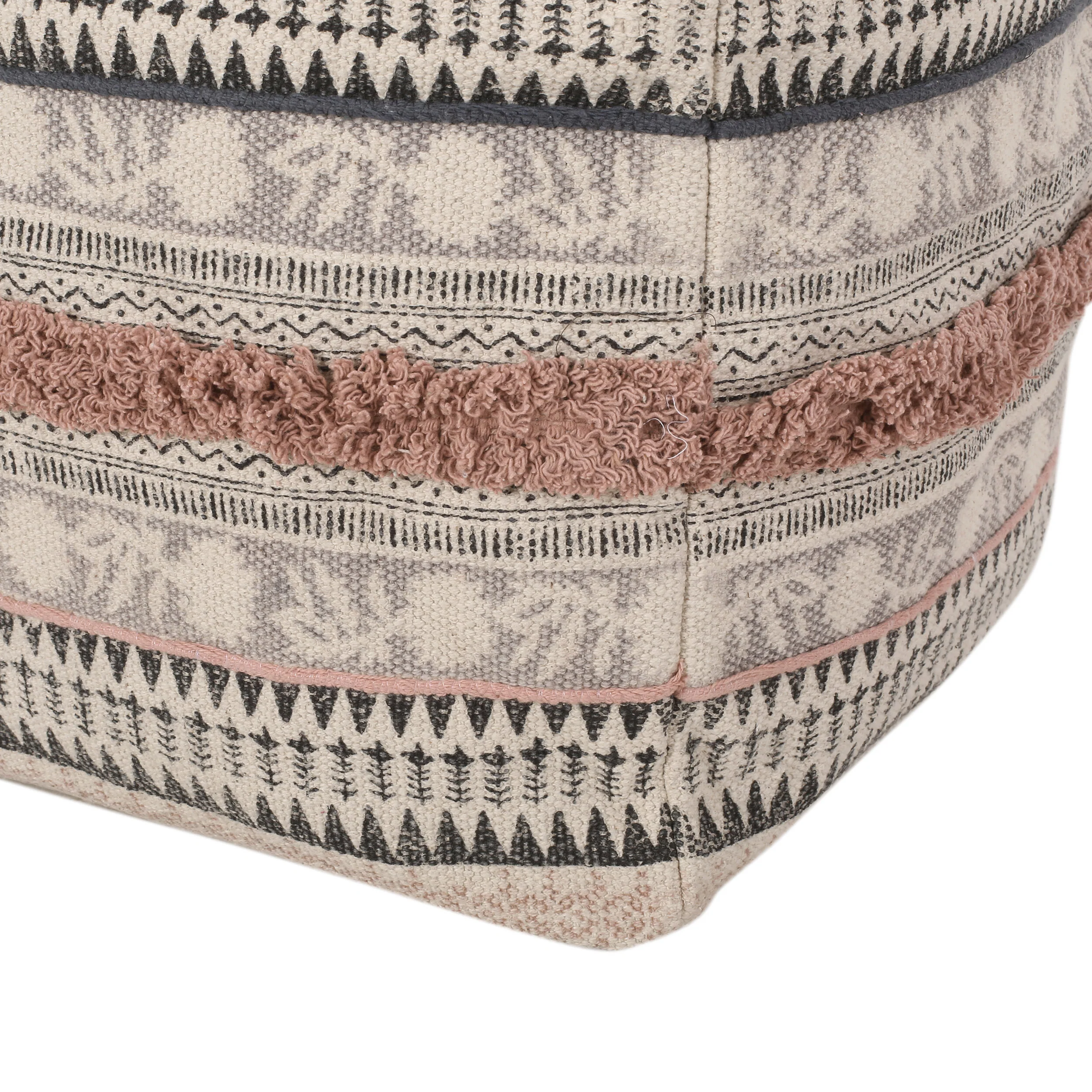 Healdton Handcrafted Boho Fabric Cube Pouf - furnishings