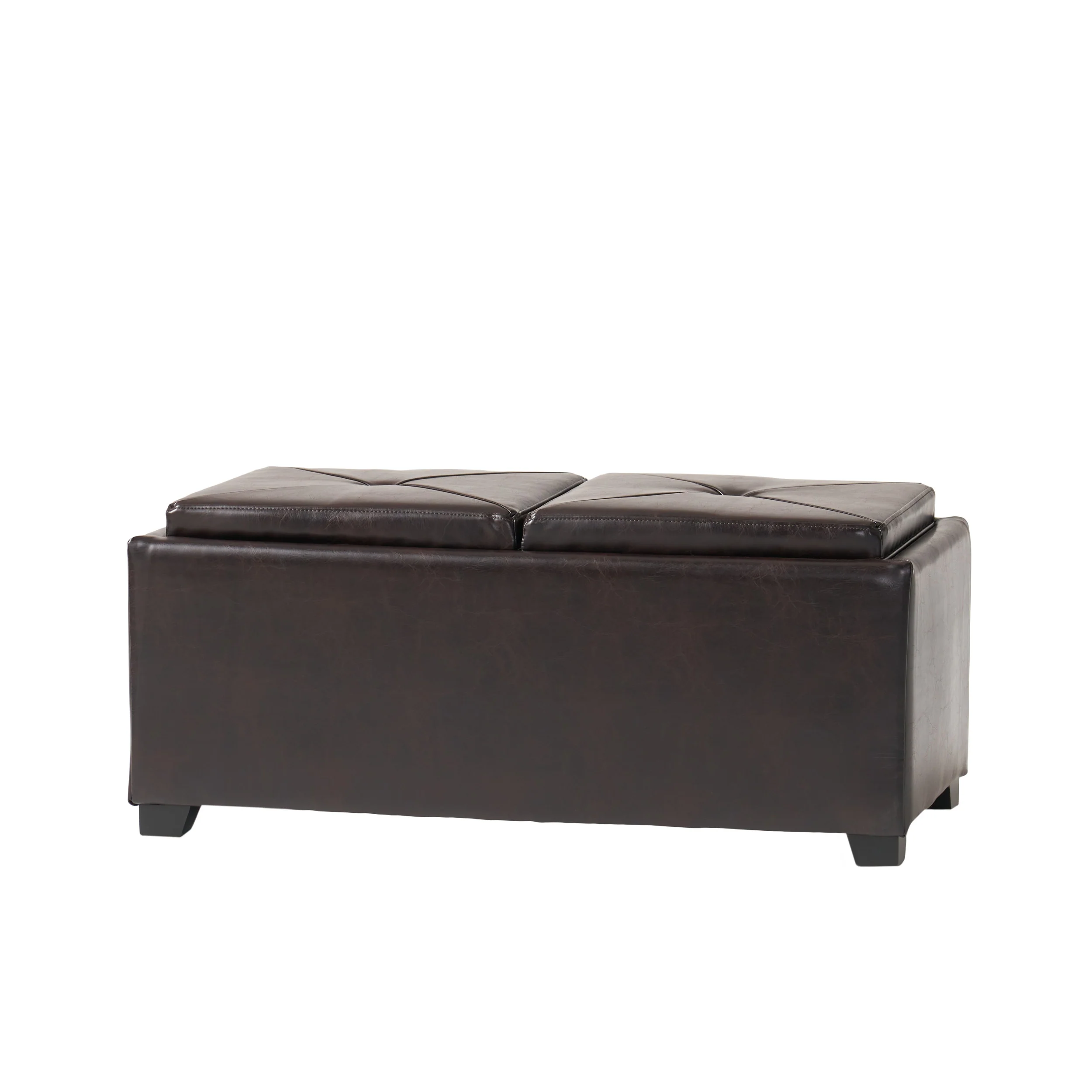 Contemporary Rectangular Storage Ottoman Leather 2-Tray-Top Coffee Table - furnishings