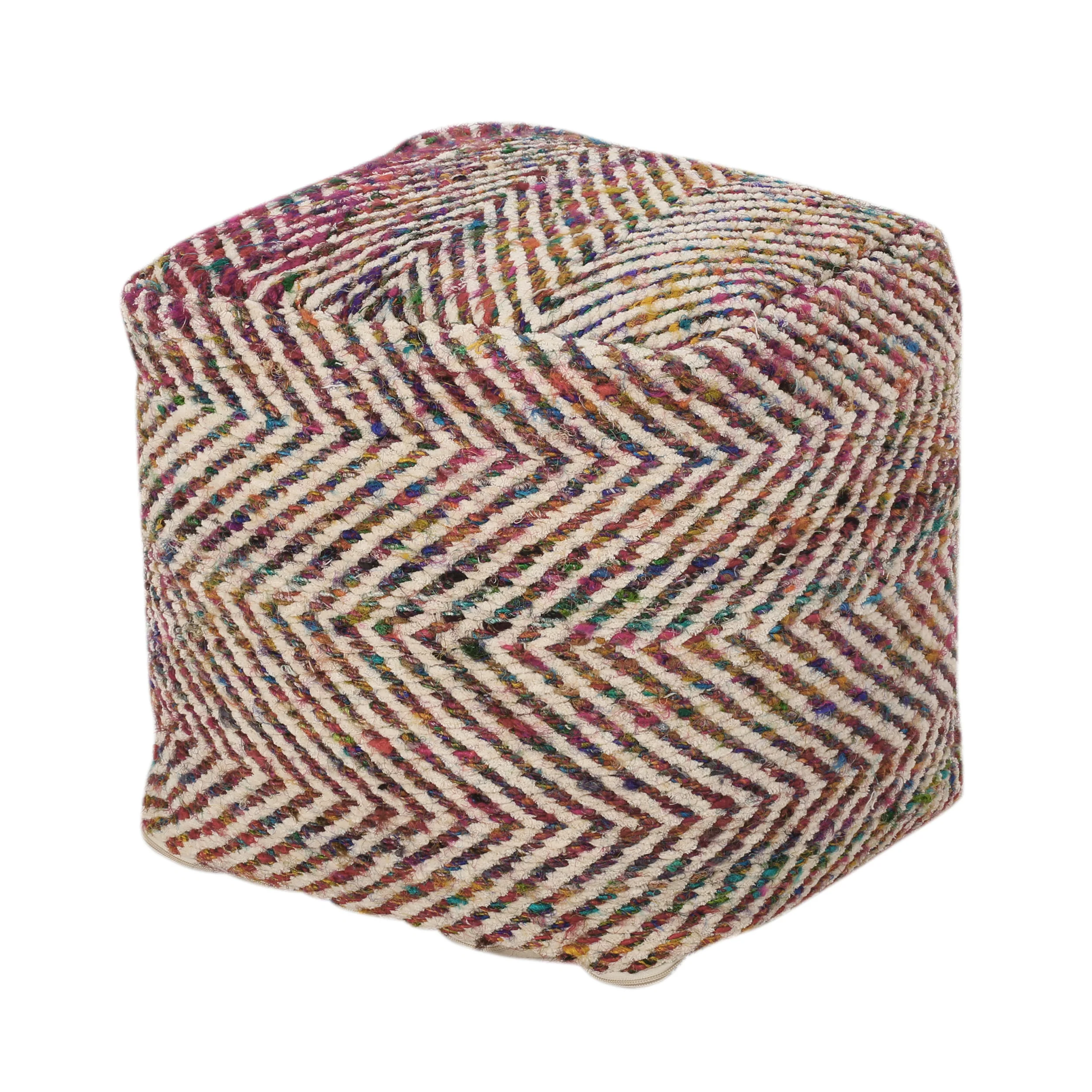 Hulbert Handcrafted Boho Fabric Cube Pouf - furnishings