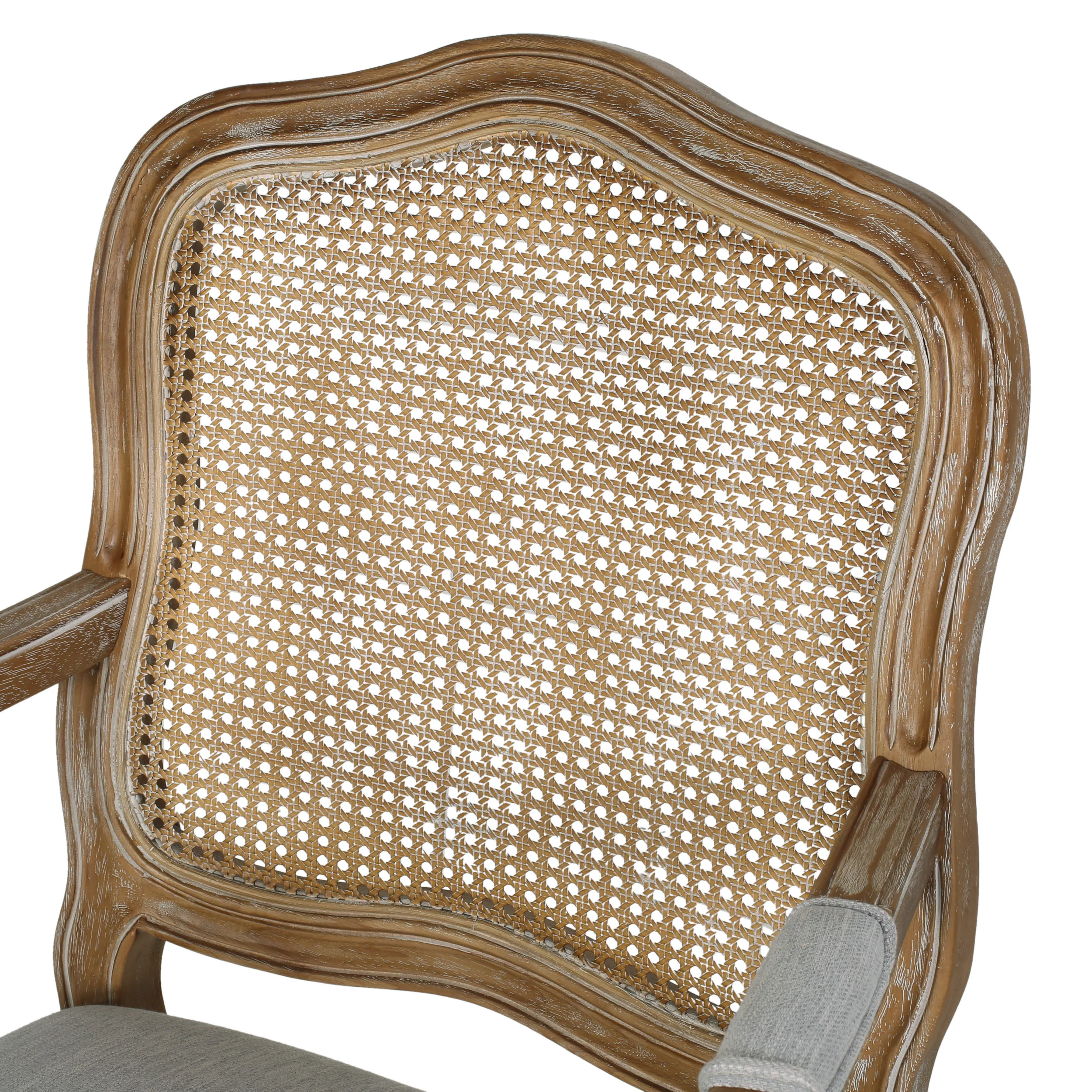 Absaroka French Country Fabric Upholstered Wood and Cane 5 Piece Circular Dining Set - furnishings