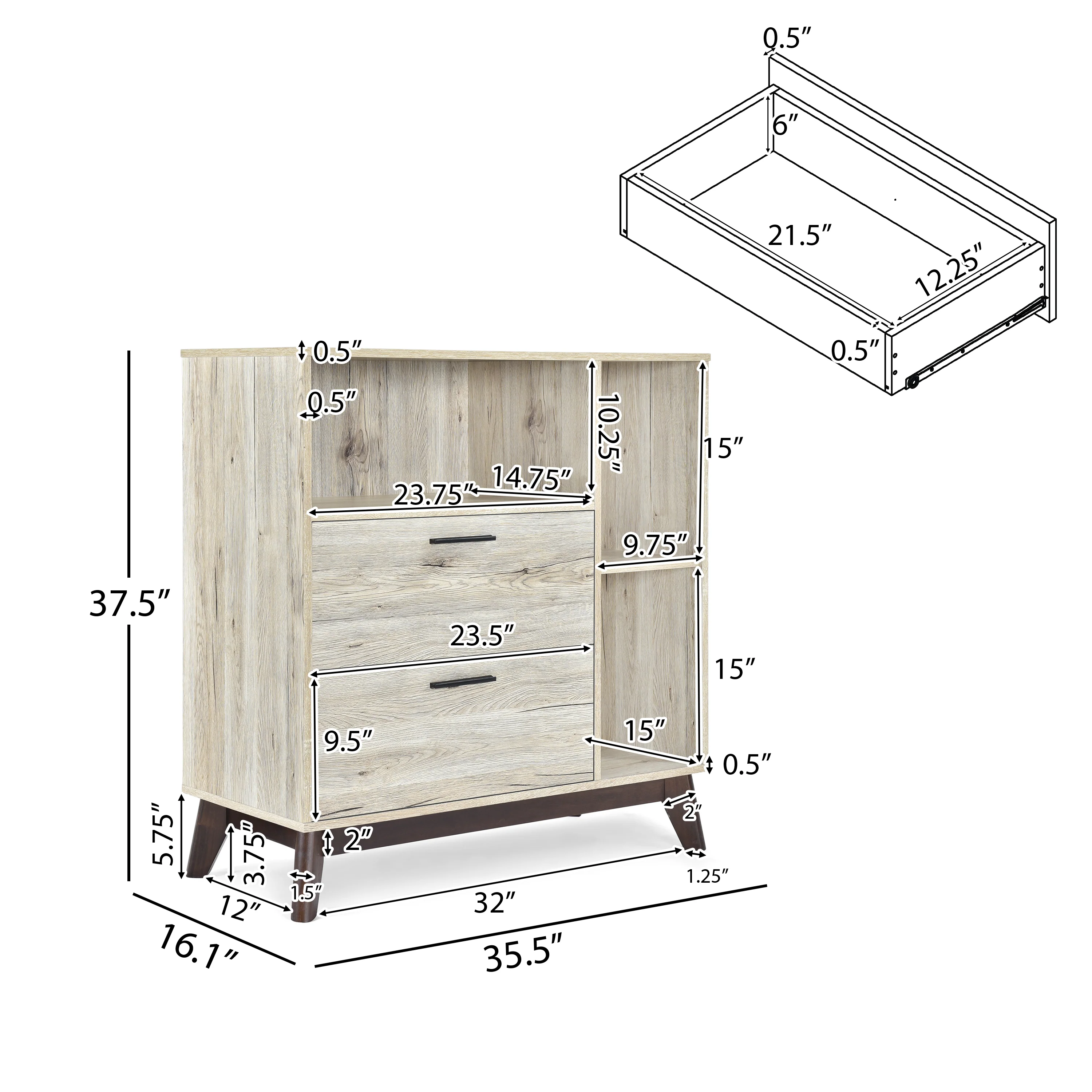Deschutes Mid-Century Modern 2 Drawer Cabinet - furnishings