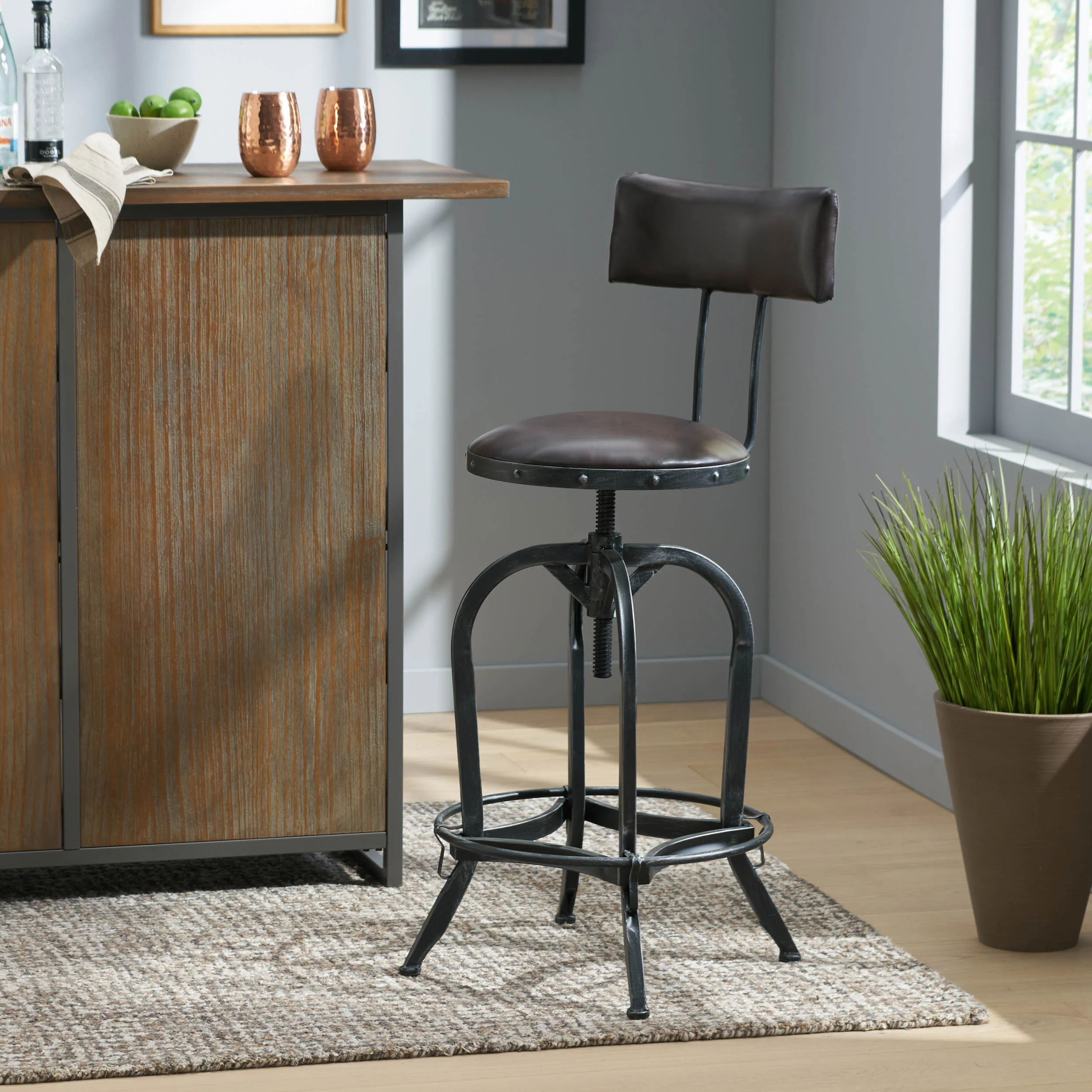 Samthorn Metal Industrial Adjustable Barstool With Backrest - furnishings