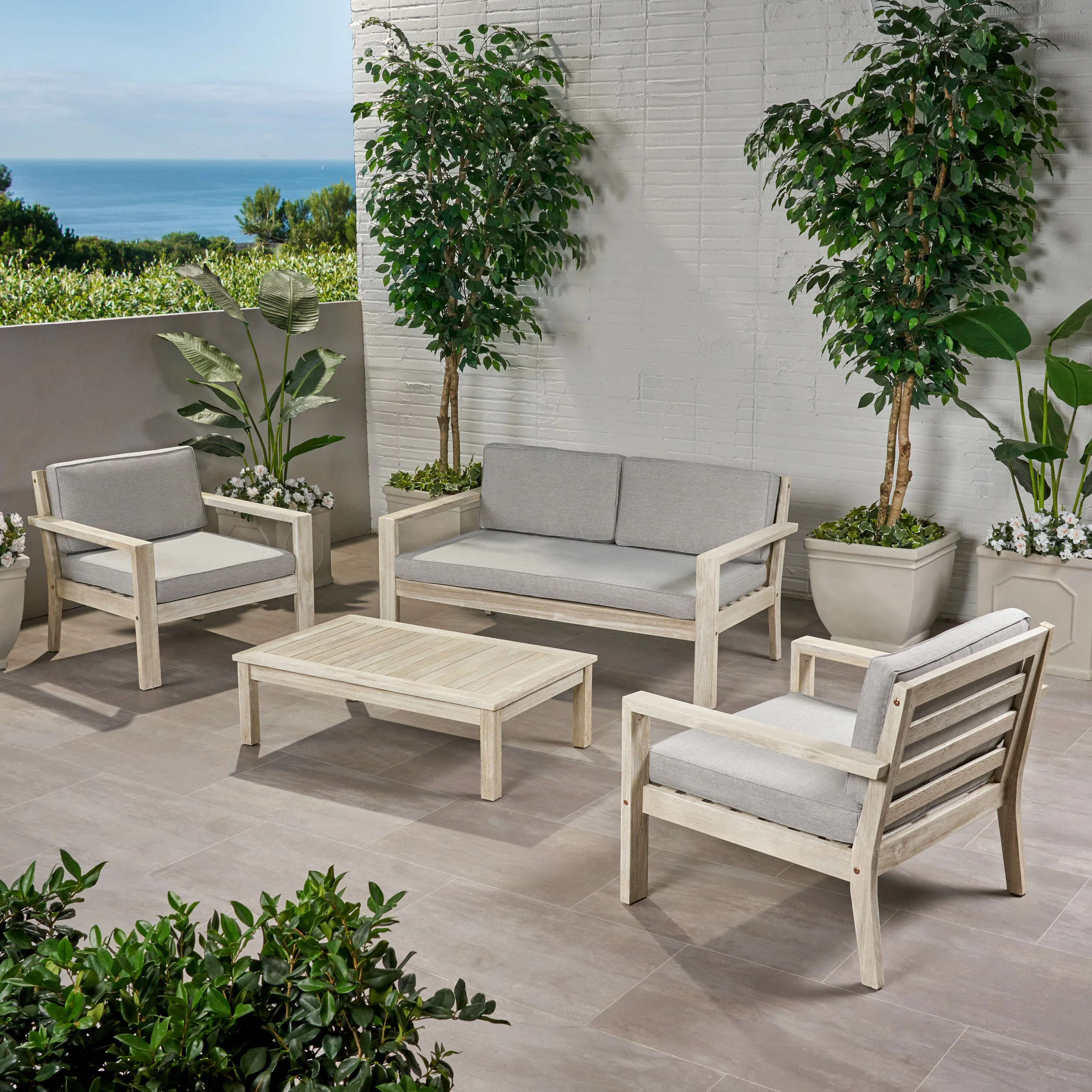 Dominic Outdoor 4 Seater Acacia Wood Chat Set with Cushions - furnishings