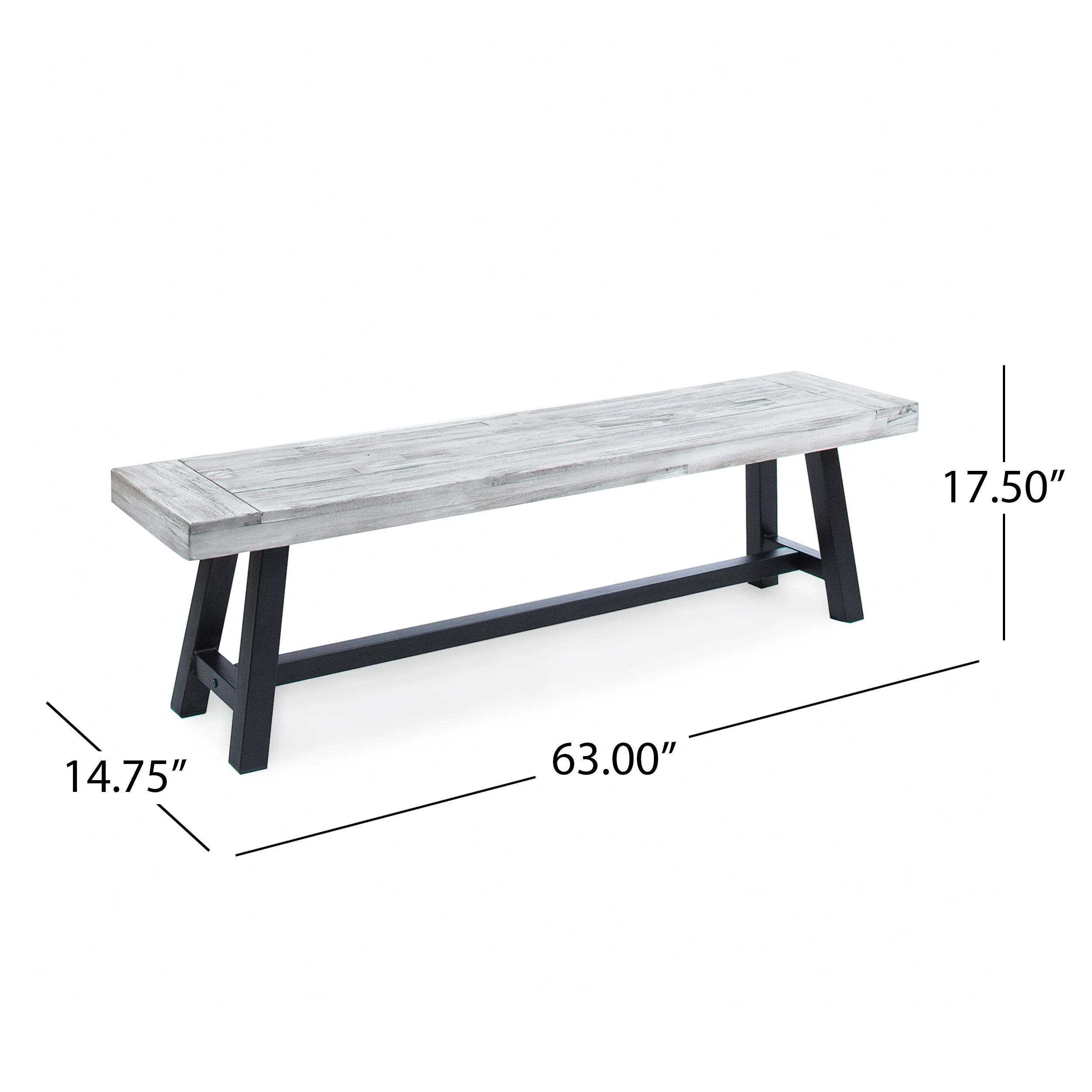 Bowman Outdoor Acacia Wood Dining Bench with Rustic Metal Finish Frame - furnishings